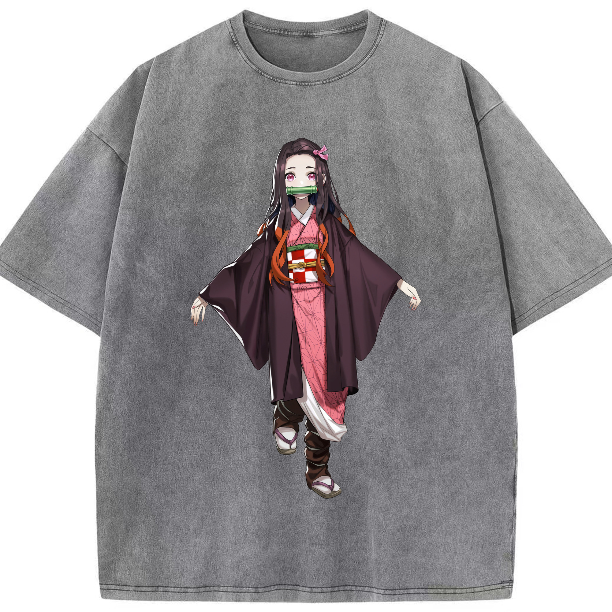 （画像用） 鬼滅の刃（きめつのやいば）竈門 禰󠄀豆子／かまど ねずこ Kamado Nezuko 綿100% ヴィンテージ風 半袖Tシャツ（フロントプリント）