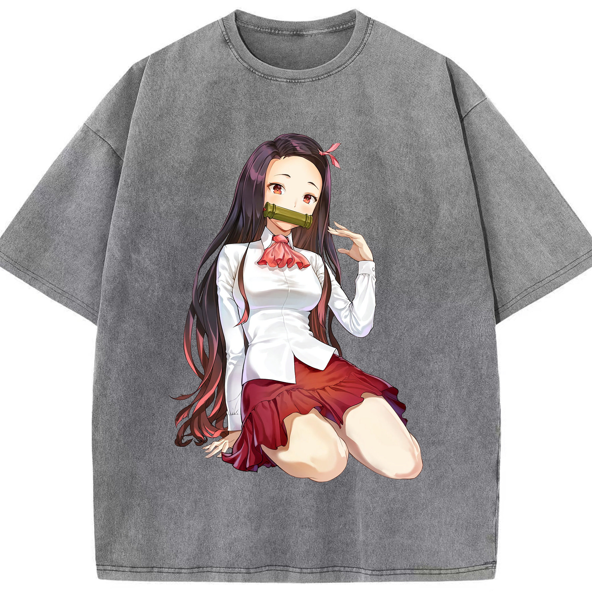 （画像用） 鬼滅の刃（きめつのやいば）竈門 禰󠄀豆子／かまど ねずこ Kamado Nezuko 綿100% ヴィンテージ風 半袖Tシャツ（フロントプリント）