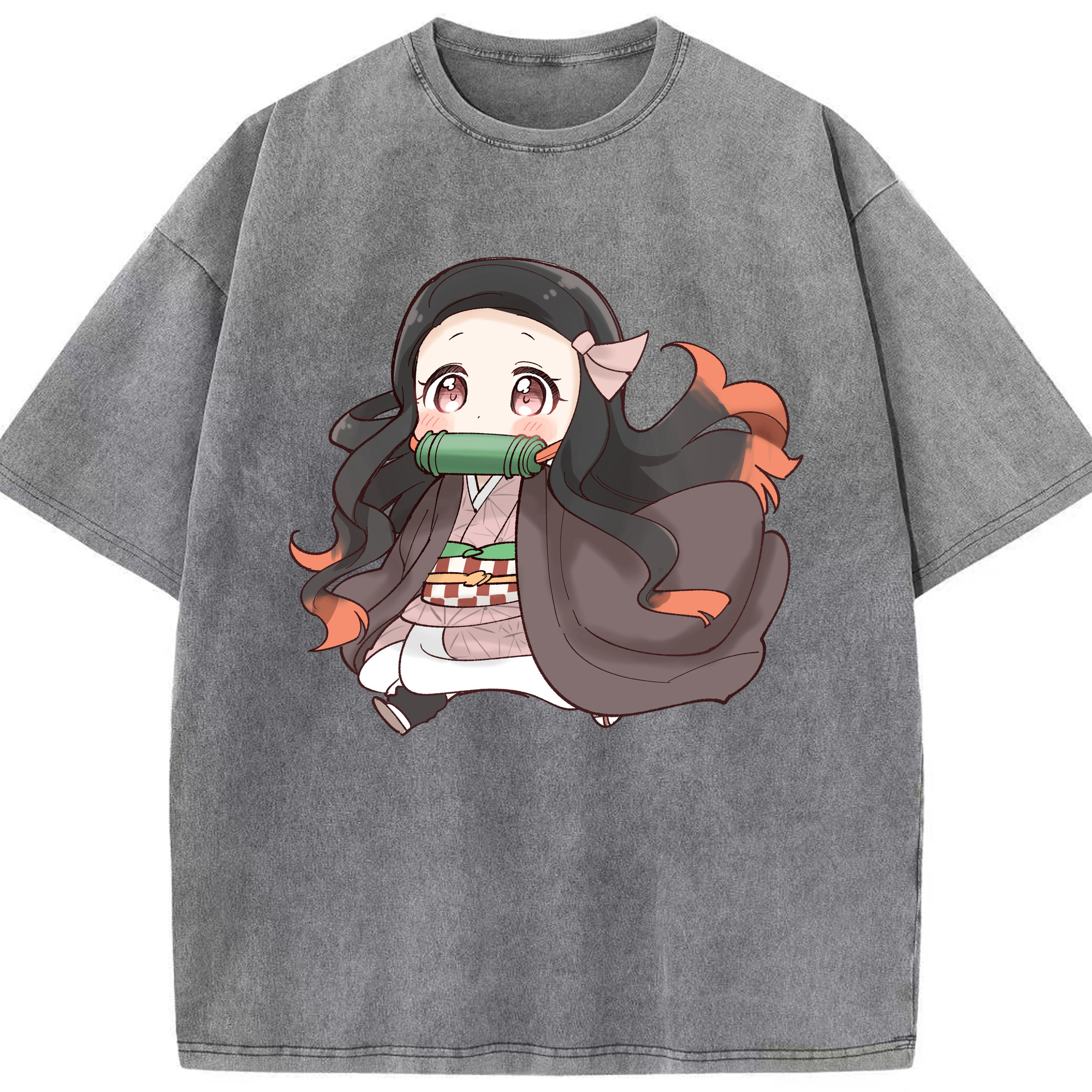 （画像用） 鬼滅の刃（きめつのやいば）竈門 禰󠄀豆子／かまど ねずこ Kamado Nezuko 綿100% ヴィンテージ風 半袖Tシャツ（フロントプリント）