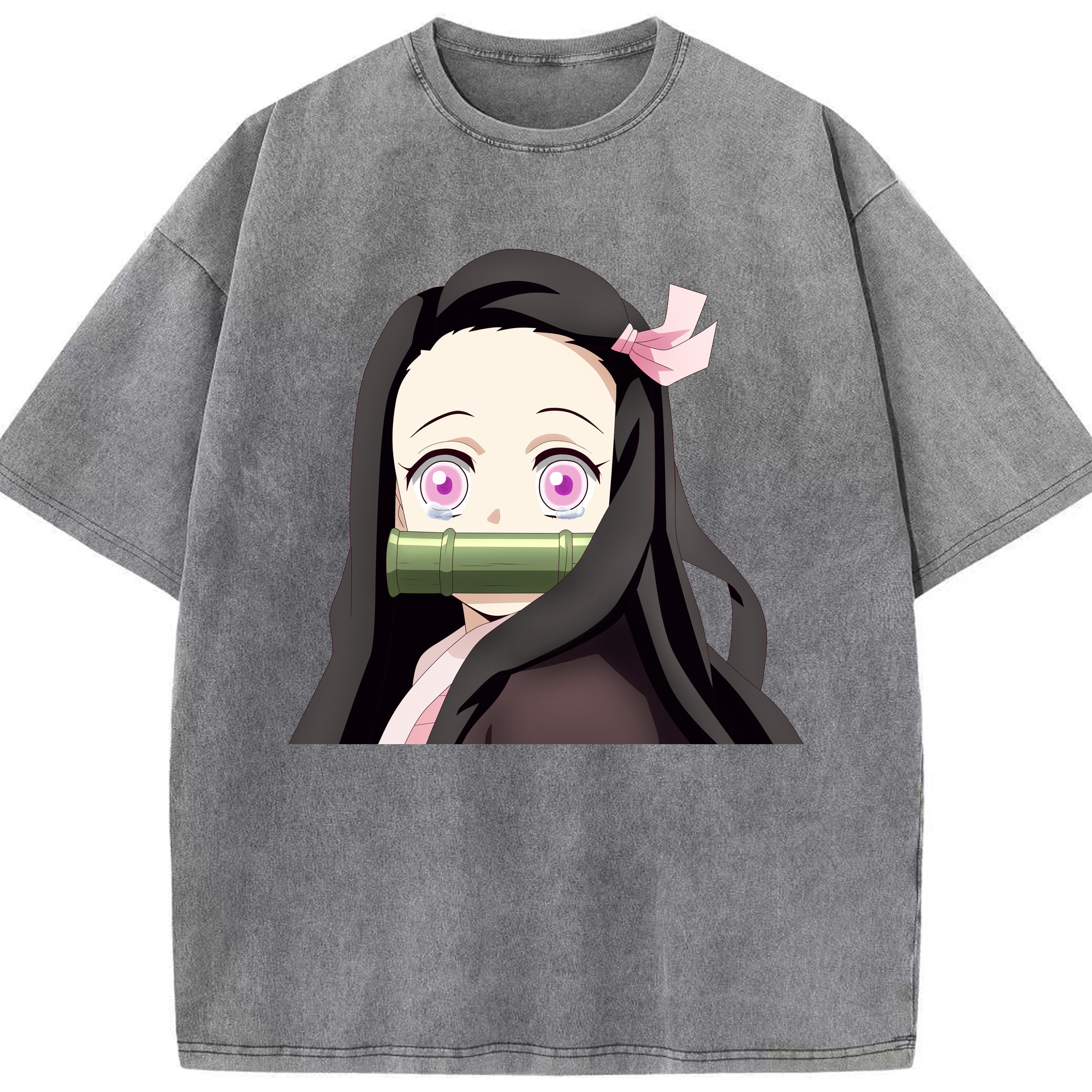 （画像用） 鬼滅の刃（きめつのやいば）竈門 禰󠄀豆子／かまど ねずこ Kamado Nezuko 綿100% ヴィンテージ風 半袖Tシャツ（フロントプリント）