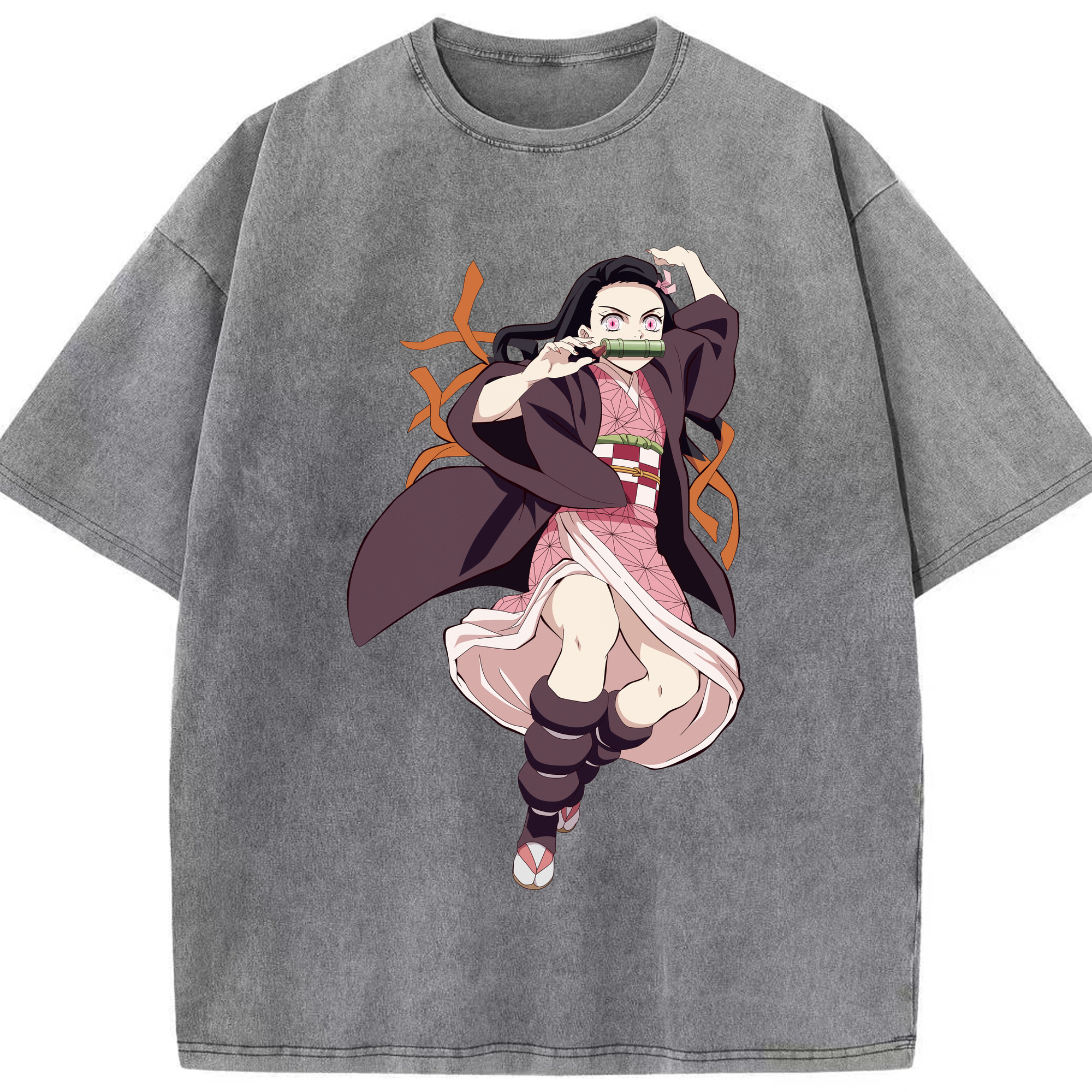 （画像用） 鬼滅の刃（きめつのやいば）竈門 禰󠄀豆子／かまど ねずこ Kamado Nezuko 綿100% ヴィンテージ風 半袖Tシャツ（フロントプリント）