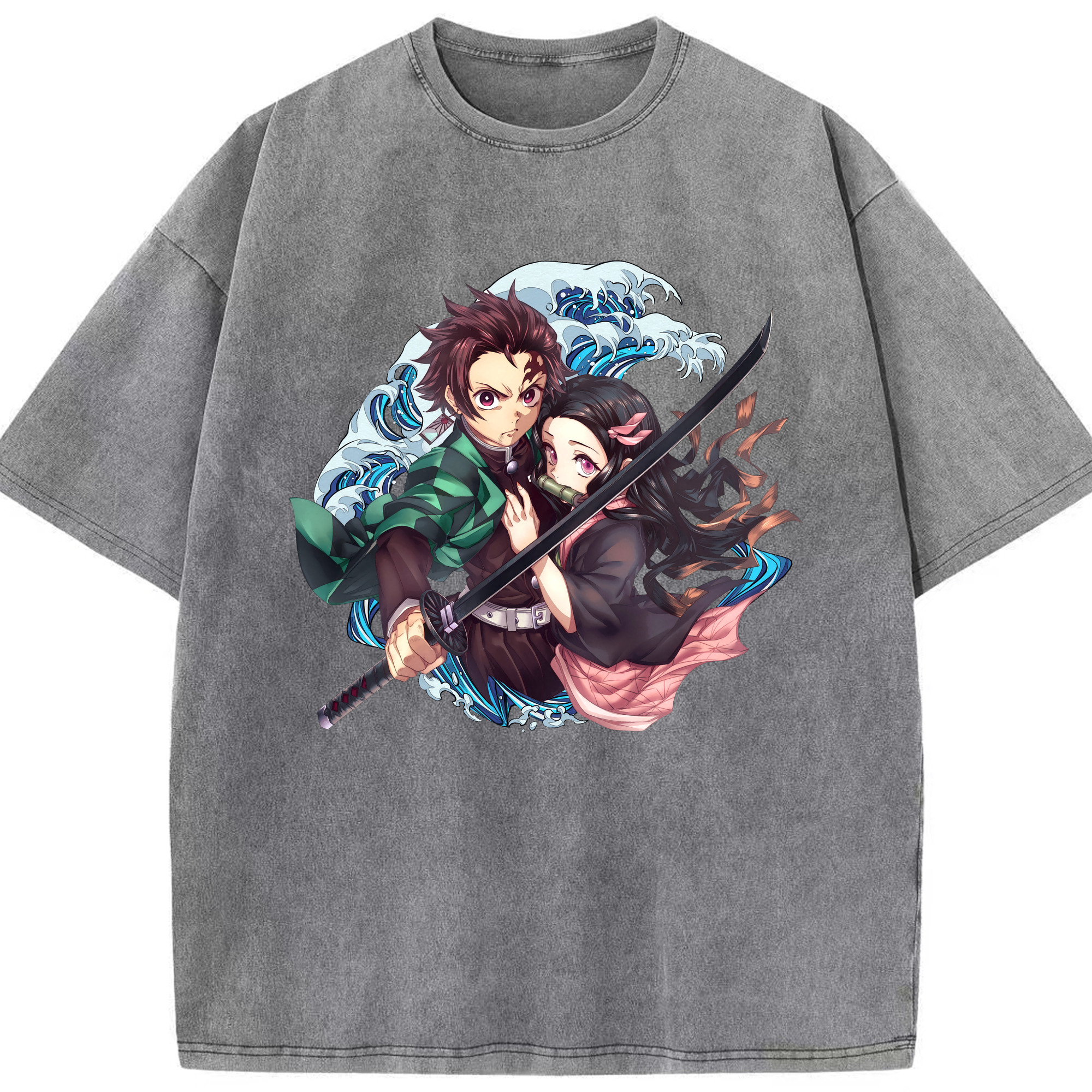 （画像用） 鬼滅の刃（きめつのやいば）竈門 禰󠄀豆子／かまど ねずこ Kamado Nezuko 綿100% ヴィンテージ風 半袖Tシャツ（フロントプリント）