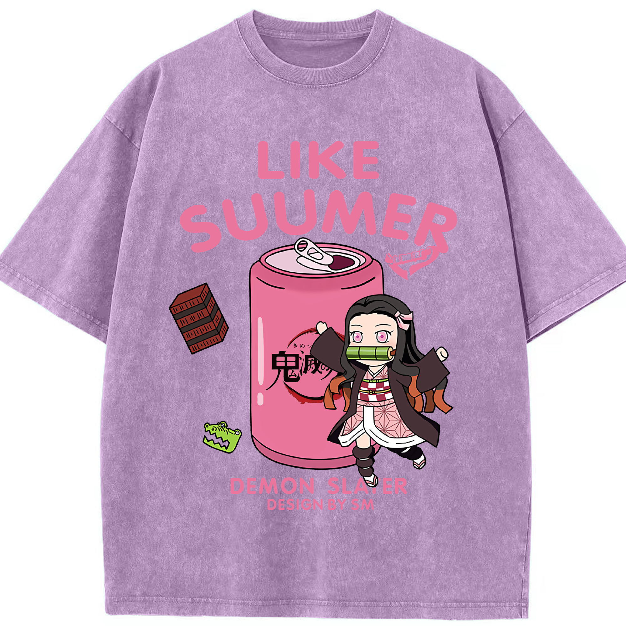 （画像用） 鬼滅の刃（きめつのやいば）竈門 禰󠄀豆子／かまど ねずこ Kamado Nezuko 綿100% ヴィンテージ風 半袖Tシャツ（フロントプリント）