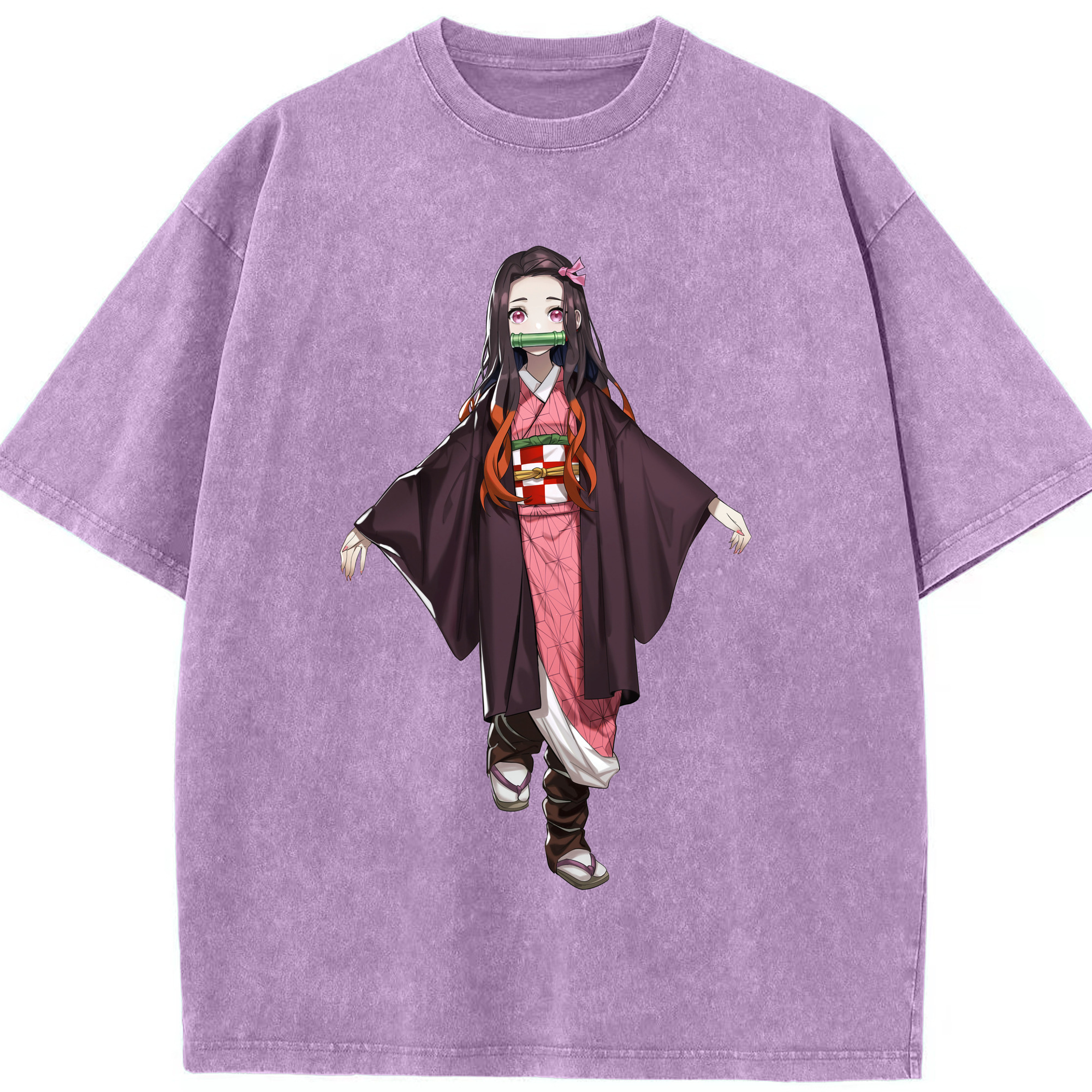 （画像用） 鬼滅の刃（きめつのやいば）竈門 禰󠄀豆子／かまど ねずこ Kamado Nezuko 綿100% ヴィンテージ風 半袖Tシャツ（フロントプリント）