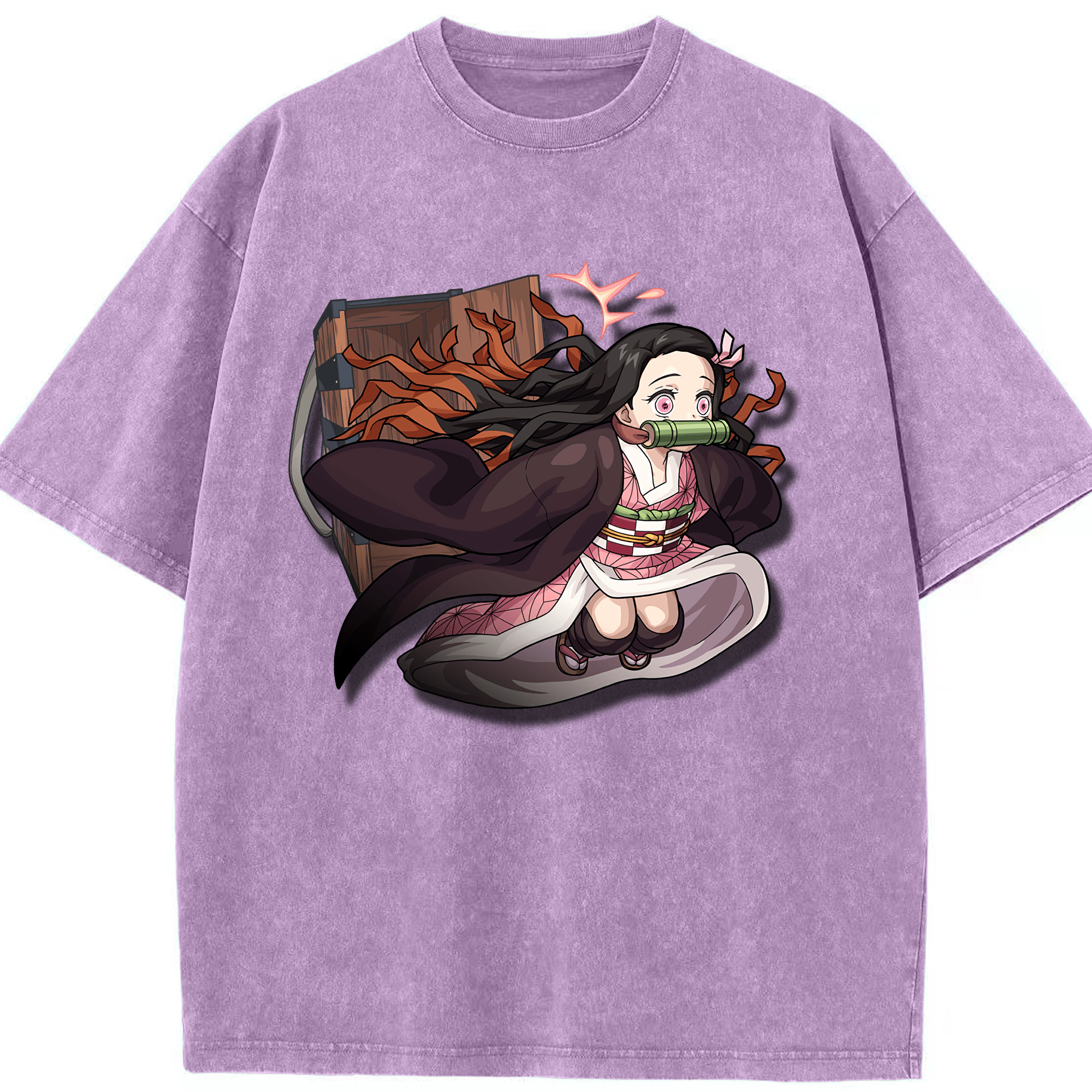 （画像用） 鬼滅の刃（きめつのやいば）竈門 禰󠄀豆子／かまど ねずこ Kamado Nezuko 綿100% ヴィンテージ風 半袖Tシャツ（フロントプリント）