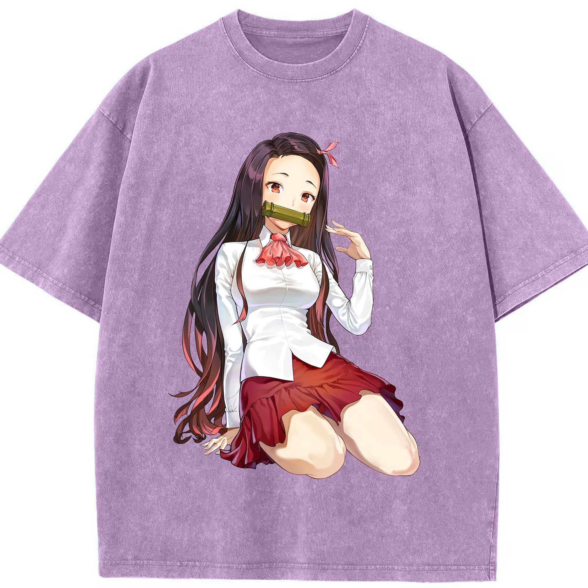 （画像用） 鬼滅の刃（きめつのやいば）竈門 禰󠄀豆子／かまど ねずこ Kamado Nezuko 綿100% ヴィンテージ風 半袖Tシャツ（フロントプリント）