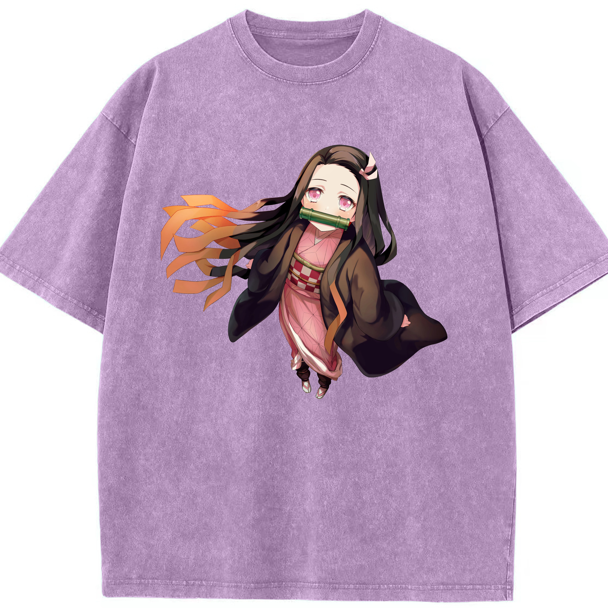 （画像用） 鬼滅の刃（きめつのやいば）竈門 禰󠄀豆子／かまど ねずこ Kamado Nezuko 綿100% ヴィンテージ風 半袖Tシャツ（フロントプリント）