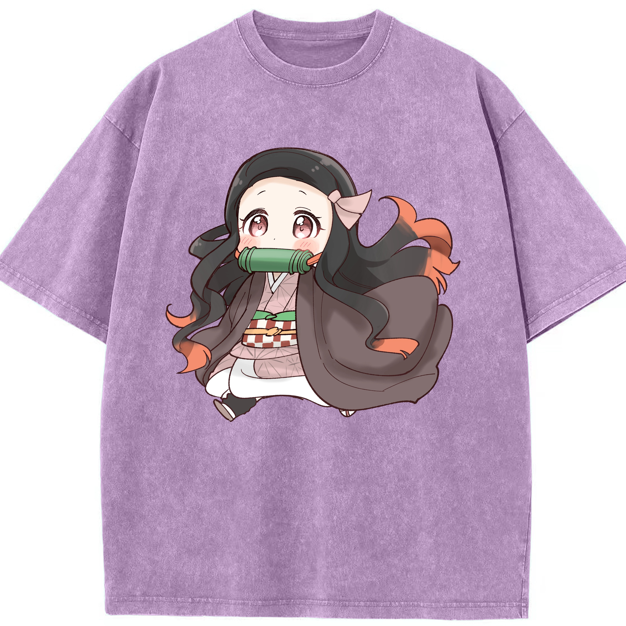 （画像用） 鬼滅の刃（きめつのやいば）竈門 禰󠄀豆子／かまど ねずこ Kamado Nezuko 綿100% ヴィンテージ風 半袖Tシャツ（フロントプリント）