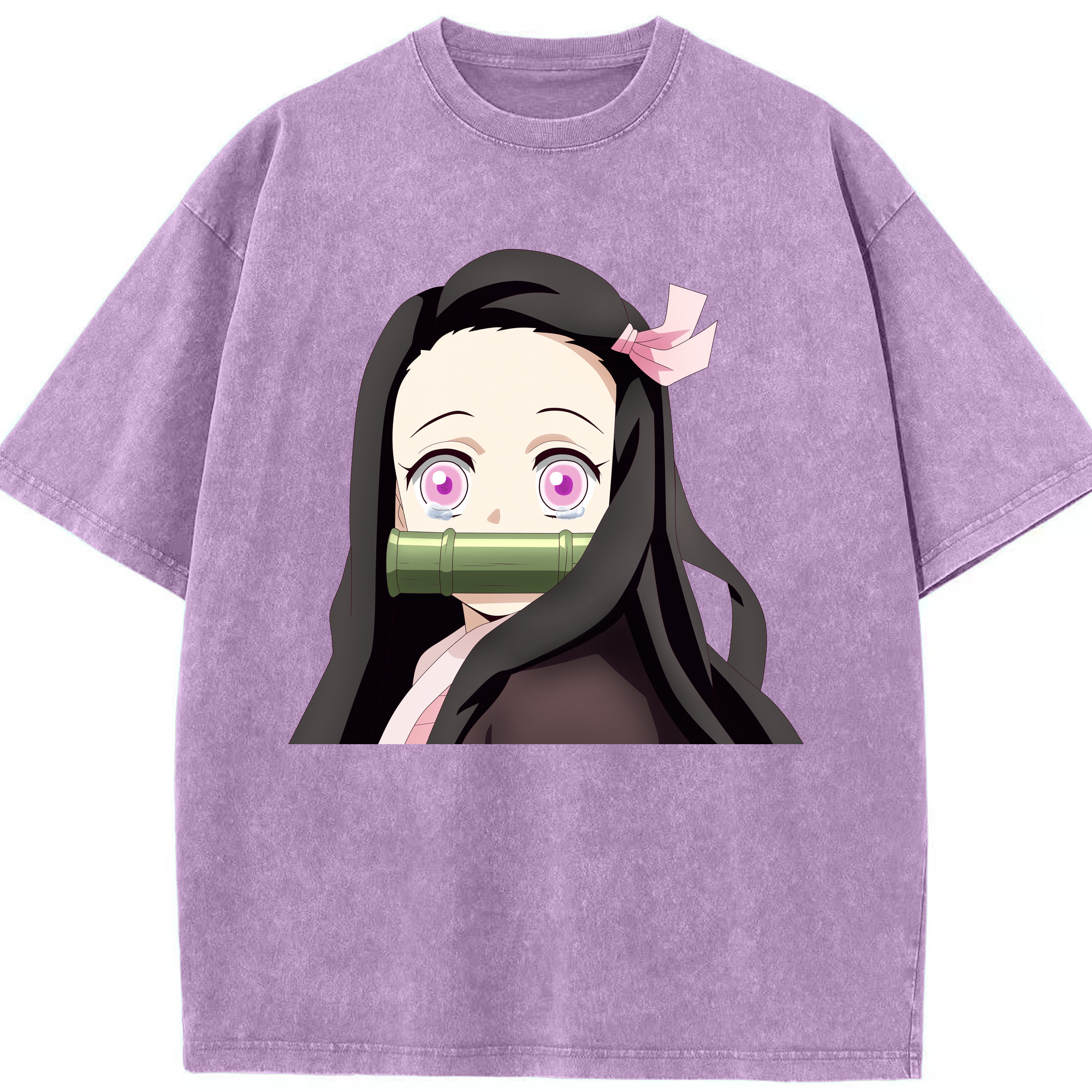 （画像用） 鬼滅の刃（きめつのやいば）竈門 禰󠄀豆子／かまど ねずこ Kamado Nezuko 綿100% ヴィンテージ風 半袖Tシャツ（フロントプリント）