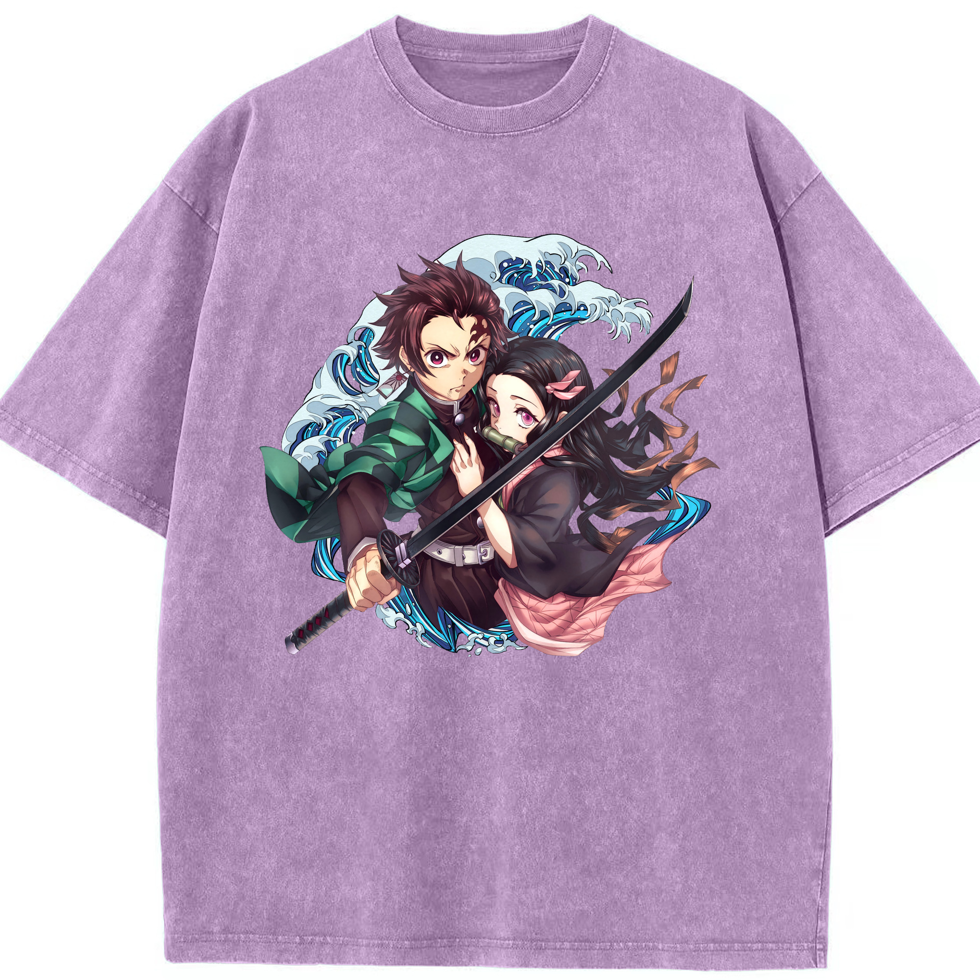 （画像用） 鬼滅の刃（きめつのやいば）竈門 禰󠄀豆子／かまど ねずこ Kamado Nezuko 綿100% ヴィンテージ風 半袖Tシャツ（フロントプリント）