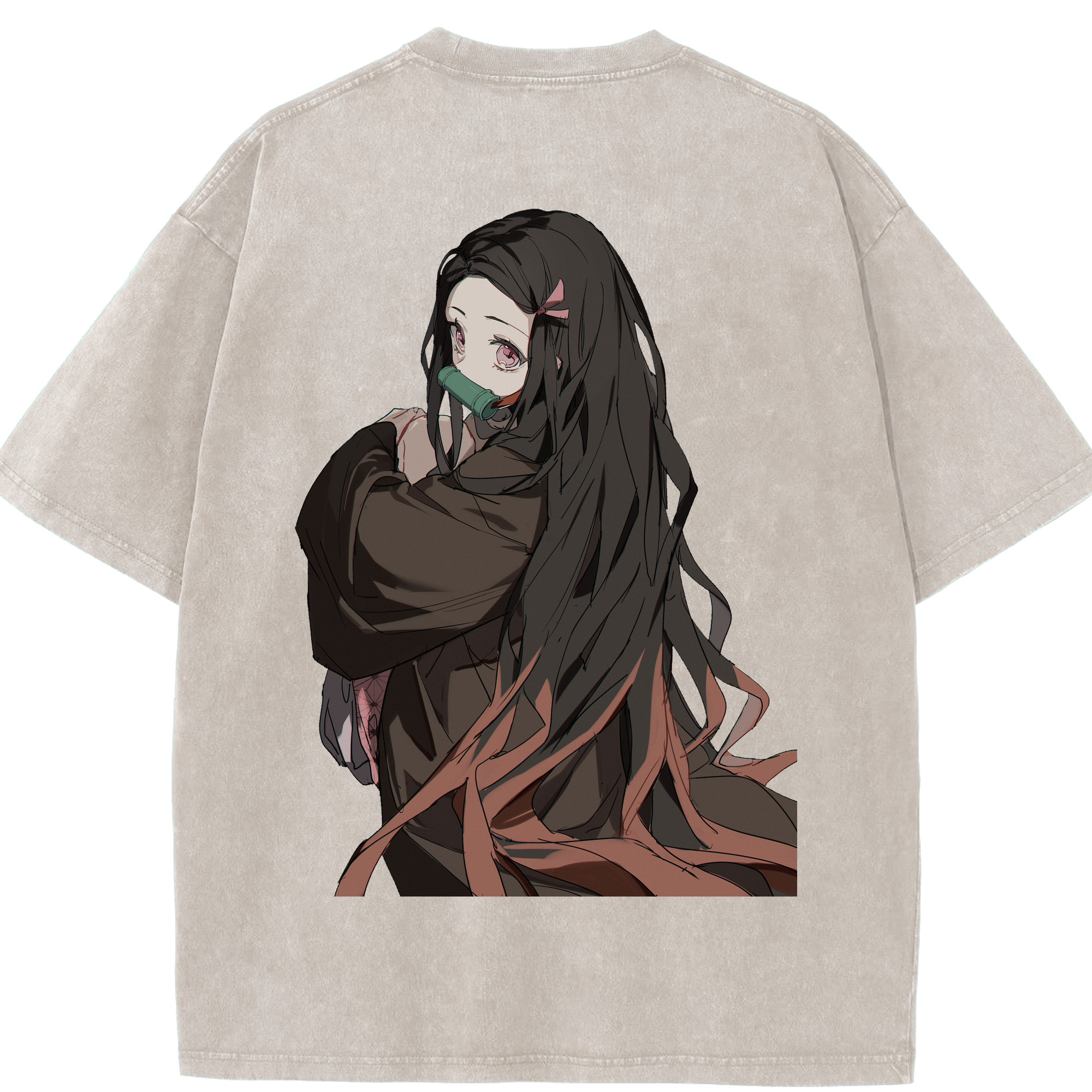 （画像用） 鬼滅の刃（きめつのやいば）竈門 禰󠄀豆子／かまど ねずこ Kamado Nezuko 綿100% ヴィンテージ風 半袖Tシャツ（背面プリント）