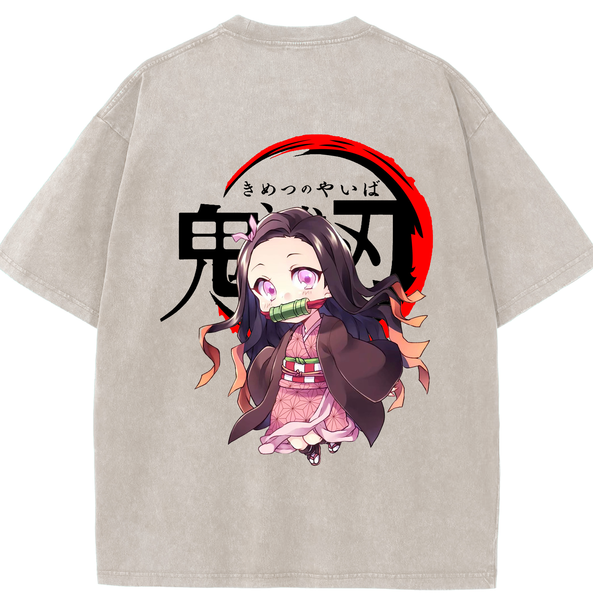 （画像用） 鬼滅の刃（きめつのやいば）竈門 禰󠄀豆子／かまど ねずこ Kamado Nezuko 綿100% ヴィンテージ風 半袖Tシャツ（背面プリント）