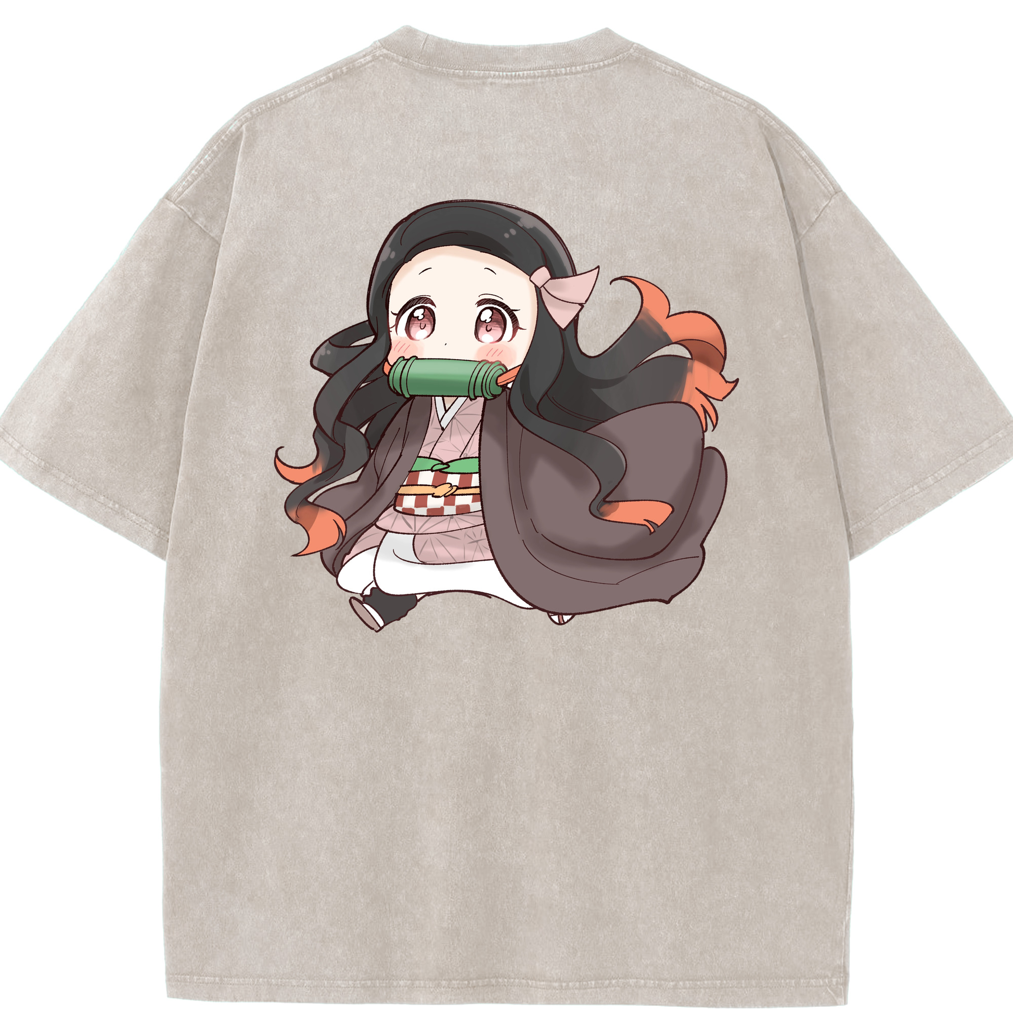 （画像用） 鬼滅の刃（きめつのやいば）竈門 禰󠄀豆子／かまど ねずこ Kamado Nezuko 綿100% ヴィンテージ風 半袖Tシャツ（背面プリント）