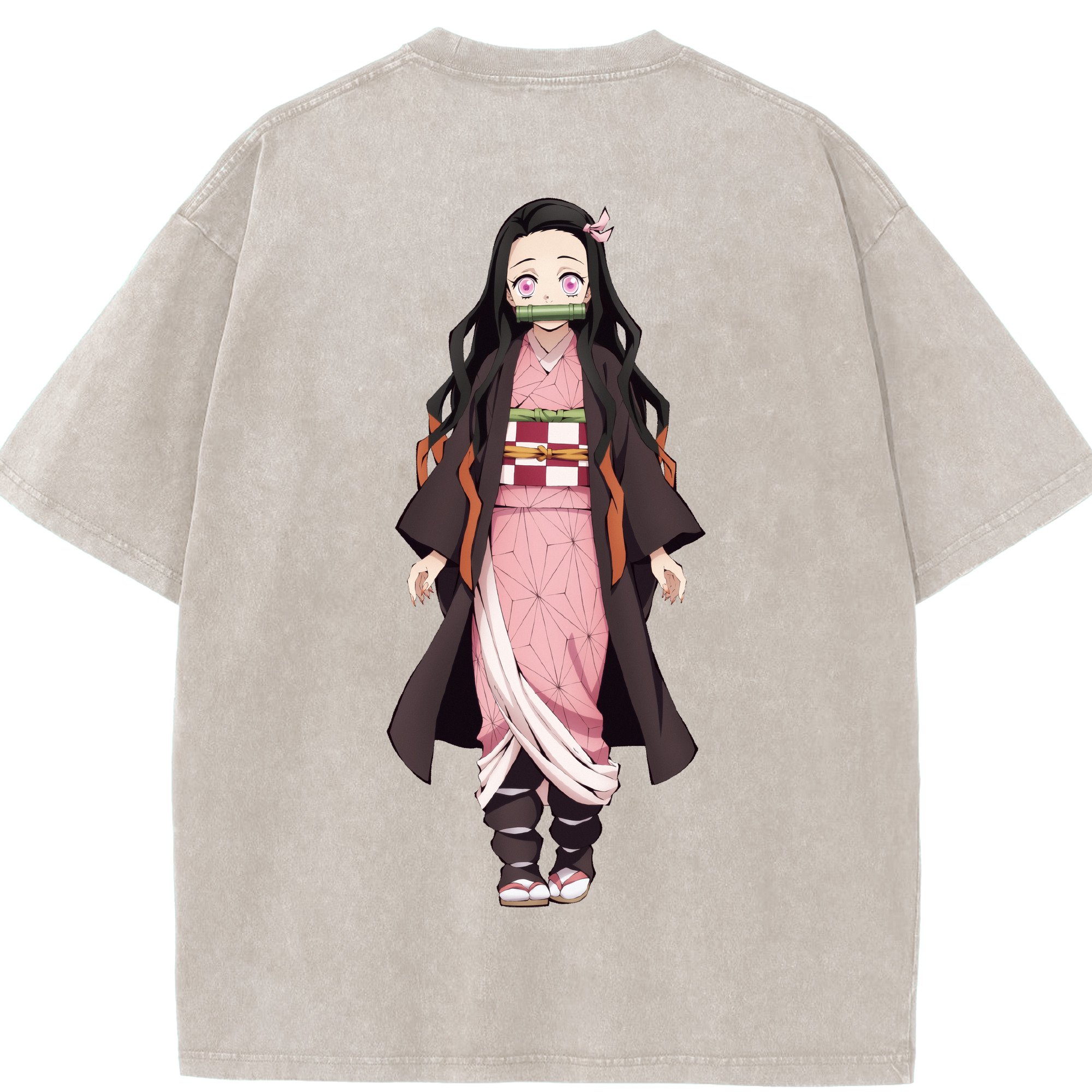 （画像用） 鬼滅の刃（きめつのやいば）竈門 禰󠄀豆子／かまど ねずこ Kamado Nezuko 綿100% ヴィンテージ風 半袖Tシャツ（背面プリント）