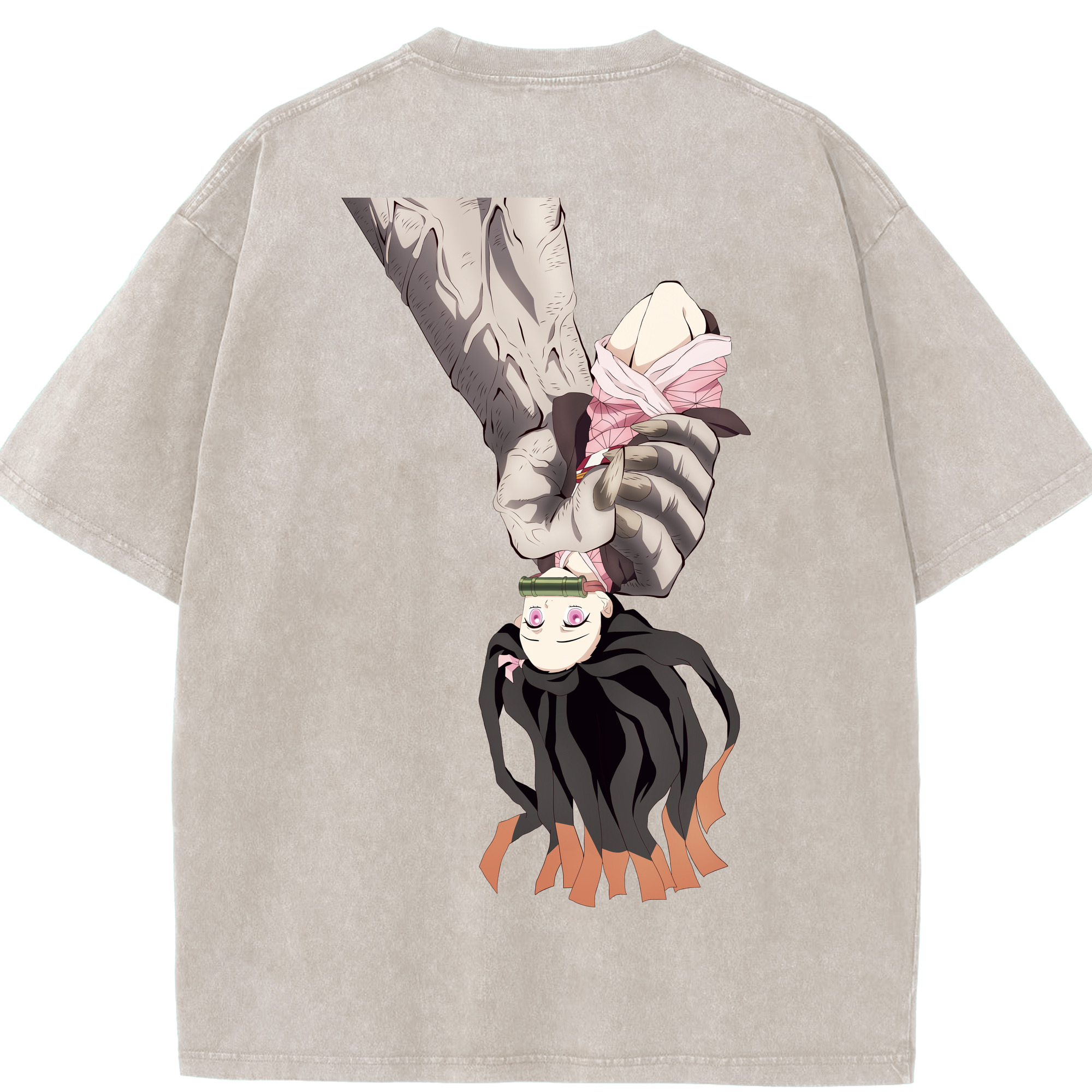 （画像用） 鬼滅の刃（きめつのやいば）竈門 禰󠄀豆子／かまど ねずこ Kamado Nezuko 綿100% ヴィンテージ風 半袖Tシャツ（背面プリント）
