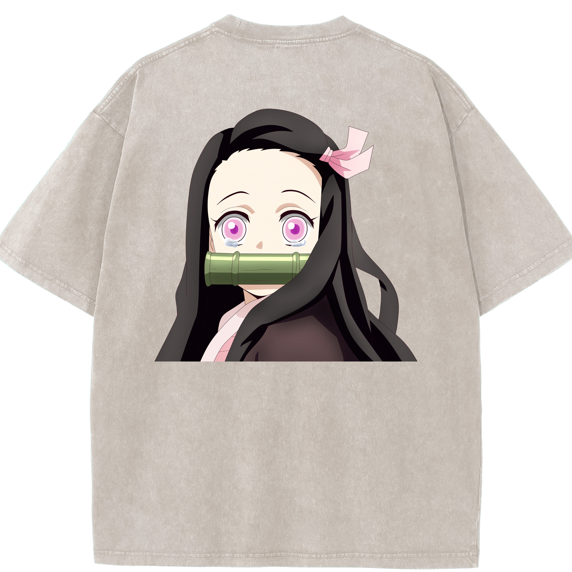 （画像用） 鬼滅の刃（きめつのやいば）竈門 禰󠄀豆子／かまど ねずこ Kamado Nezuko 綿100% ヴィンテージ風 半袖Tシャツ（背面プリント）