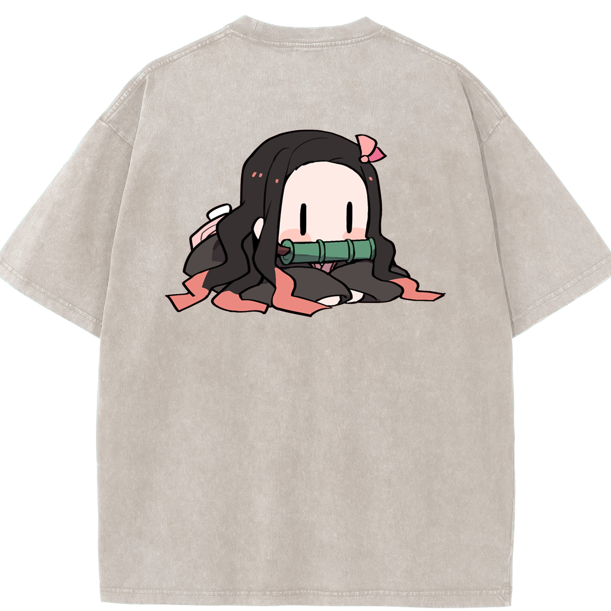 （画像用） 鬼滅の刃（きめつのやいば）竈門 禰󠄀豆子／かまど ねずこ Kamado Nezuko 綿100% ヴィンテージ風 半袖Tシャツ（背面プリント）