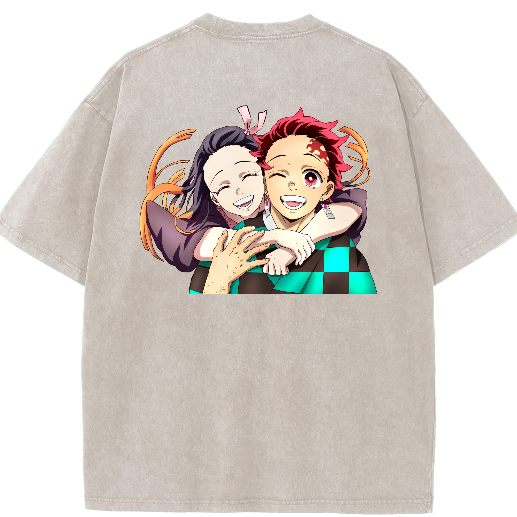 （画像用） 鬼滅の刃（きめつのやいば）竈門 禰󠄀豆子／かまど ねずこ Kamado Nezuko 綿100% ヴィンテージ風 半袖Tシャツ（背面プリント）
