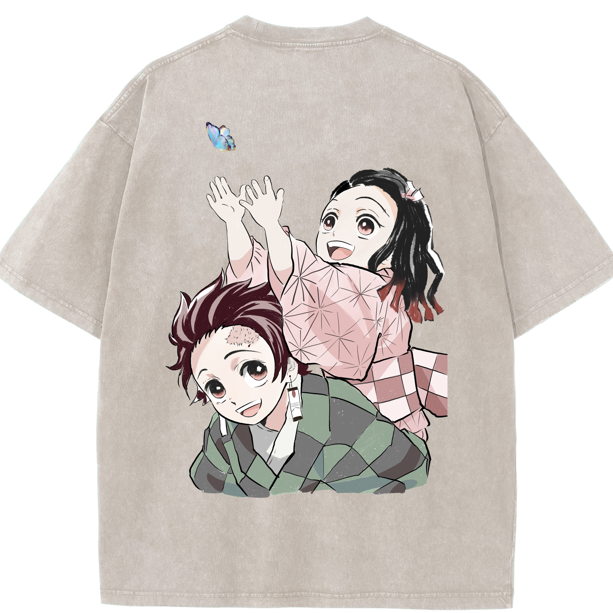 （画像用） 鬼滅の刃（きめつのやいば）竈門 禰󠄀豆子／かまど ねずこ Kamado Nezuko 綿100% ヴィンテージ風 半袖Tシャツ（背面プリント）