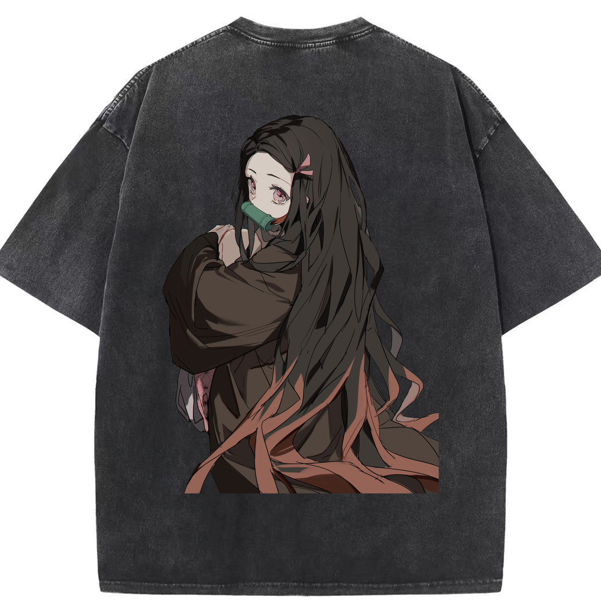 （画像用） 鬼滅の刃（きめつのやいば）竈門 禰󠄀豆子／かまど ねずこ Kamado Nezuko 綿100% ヴィンテージ風 半袖Tシャツ（背面プリント）