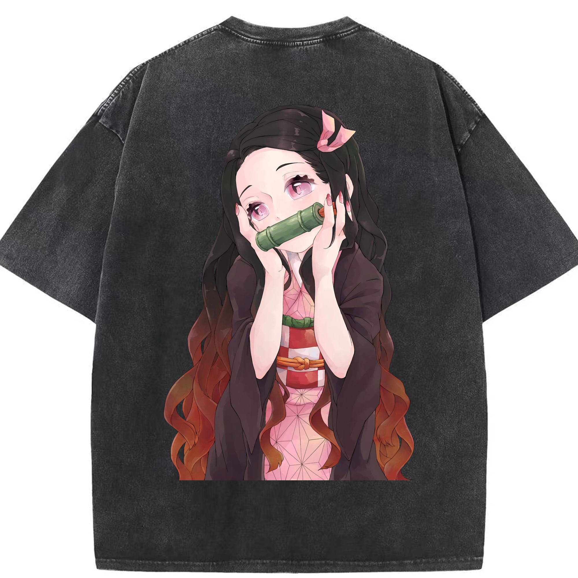 （画像用） 鬼滅の刃（きめつのやいば）竈門 禰󠄀豆子／かまど ねずこ Kamado Nezuko 綿100% ヴィンテージ風 半袖Tシャツ（背面プリント）