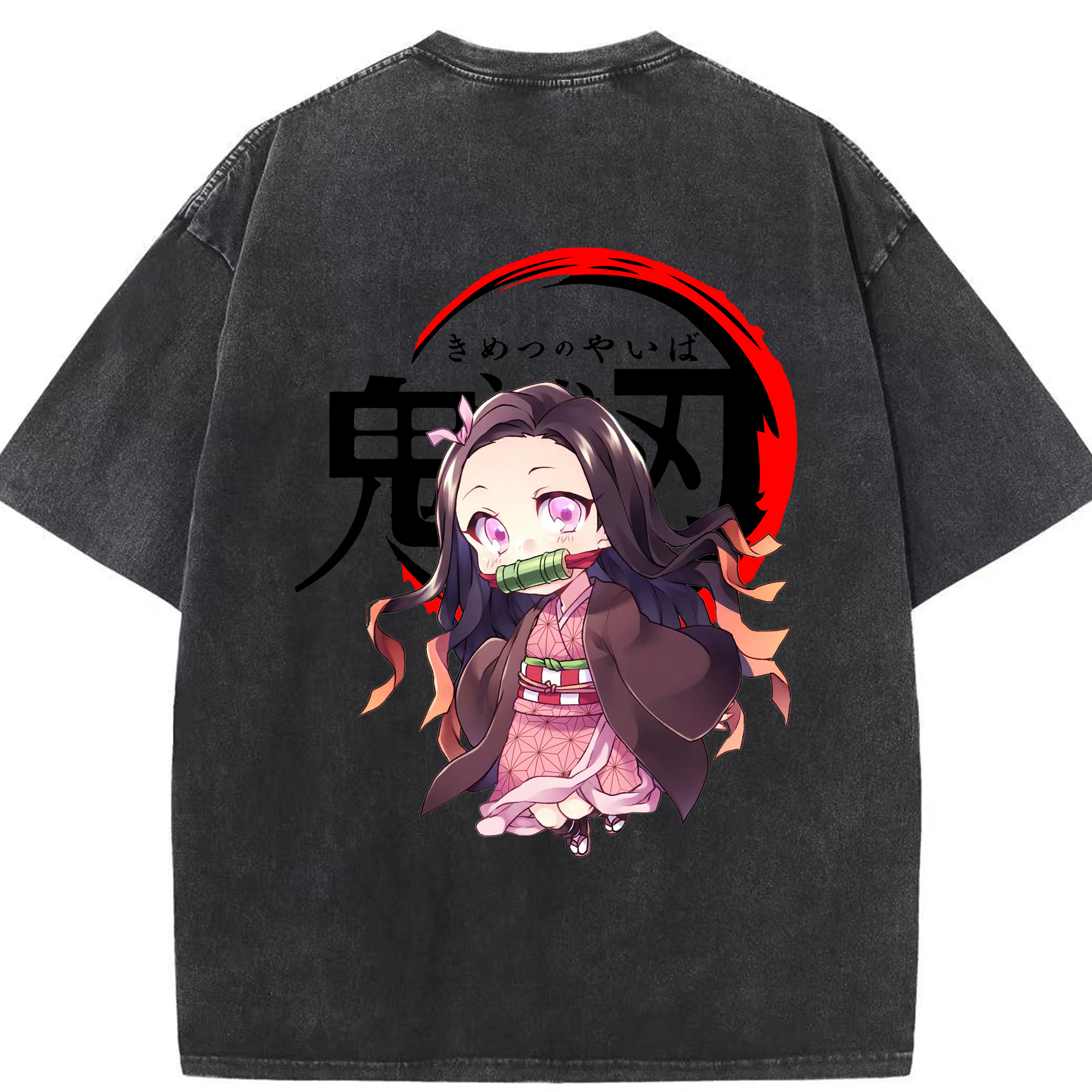 （画像用） 鬼滅の刃（きめつのやいば）竈門 禰󠄀豆子／かまど ねずこ Kamado Nezuko 綿100% ヴィンテージ風 半袖Tシャツ（背面プリント）