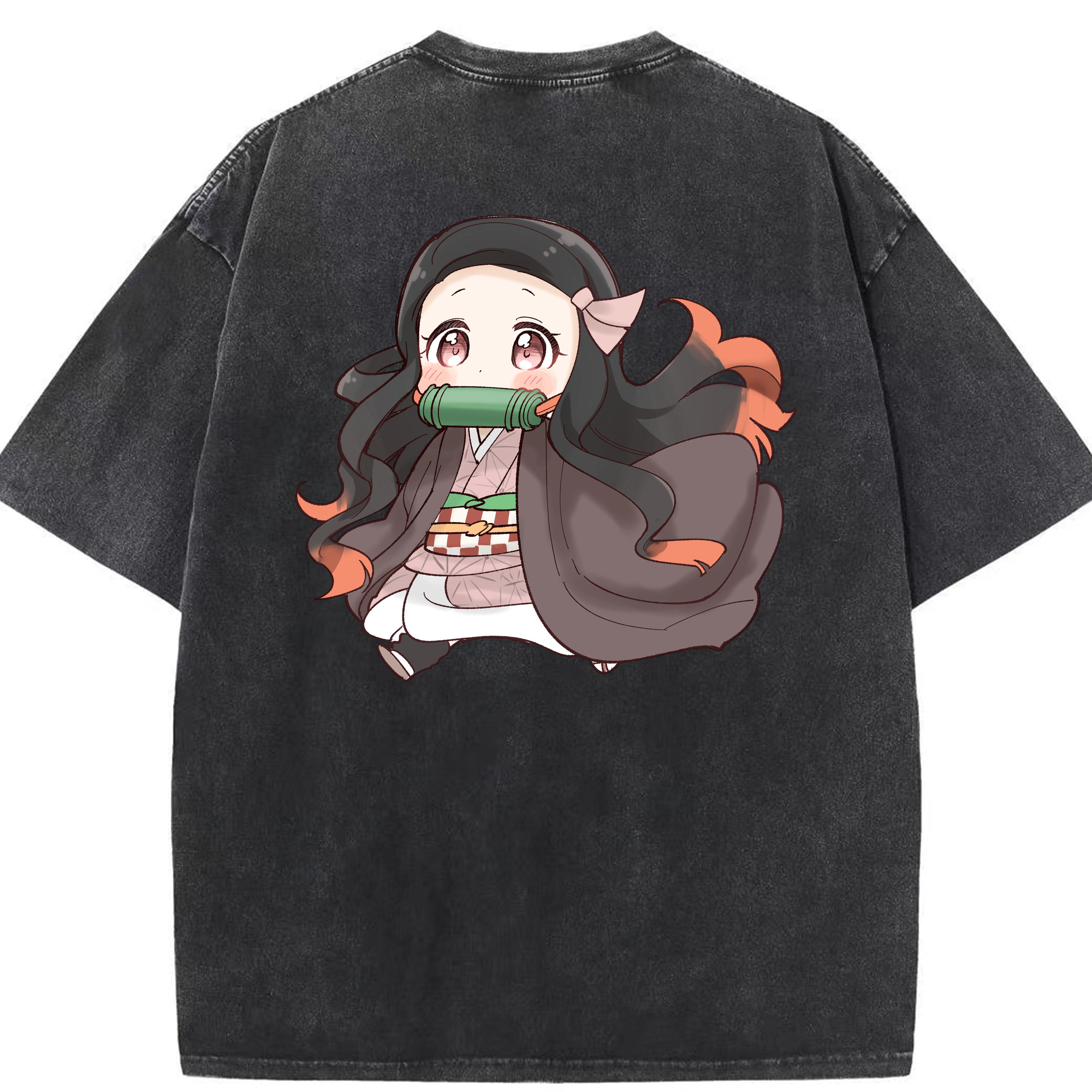 （画像用） 鬼滅の刃（きめつのやいば）竈門 禰󠄀豆子／かまど ねずこ Kamado Nezuko 綿100% ヴィンテージ風 半袖Tシャツ（背面プリント）