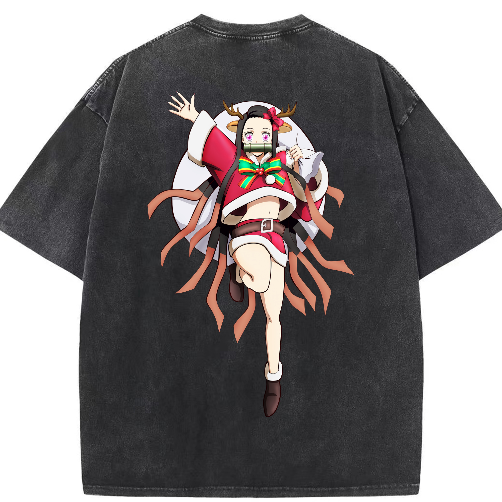 （画像用） 鬼滅の刃（きめつのやいば）竈門 禰󠄀豆子／かまど ねずこ Kamado Nezuko 綿100% ヴィンテージ風 半袖Tシャツ（背面プリント）