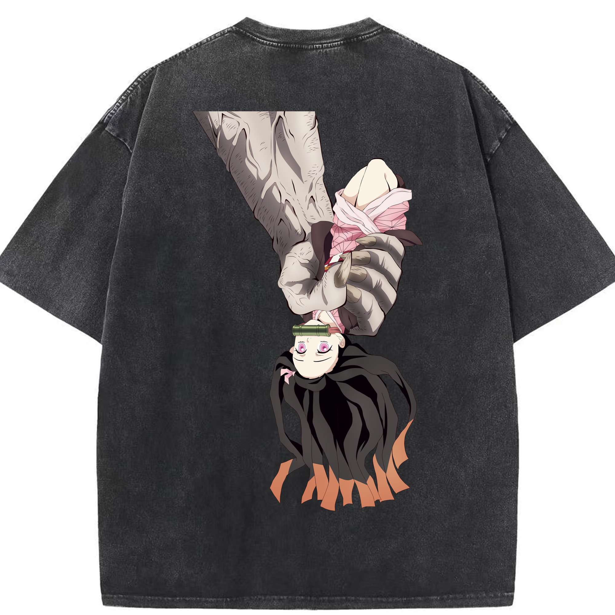 （画像用） 鬼滅の刃（きめつのやいば）竈門 禰󠄀豆子／かまど ねずこ Kamado Nezuko 綿100% ヴィンテージ風 半袖Tシャツ（背面プリント）