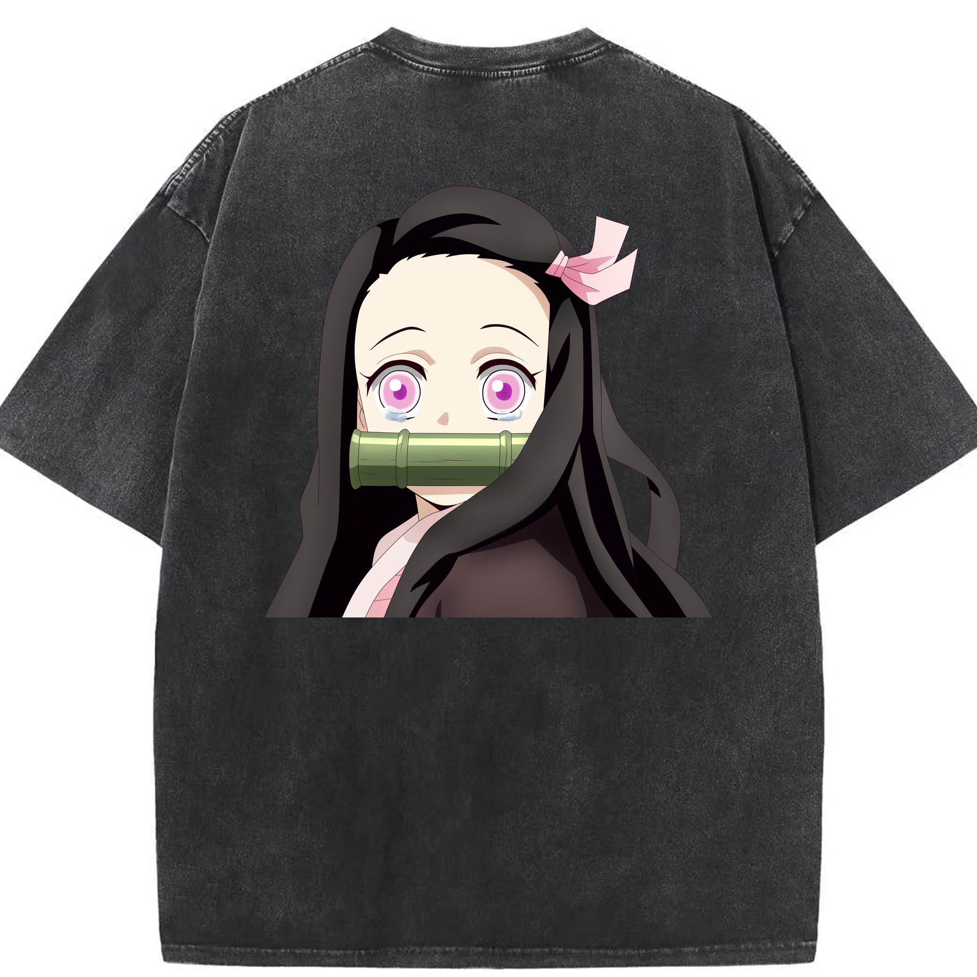 （画像用） 鬼滅の刃（きめつのやいば）竈門 禰󠄀豆子／かまど ねずこ Kamado Nezuko 綿100% ヴィンテージ風 半袖Tシャツ（背面プリント）