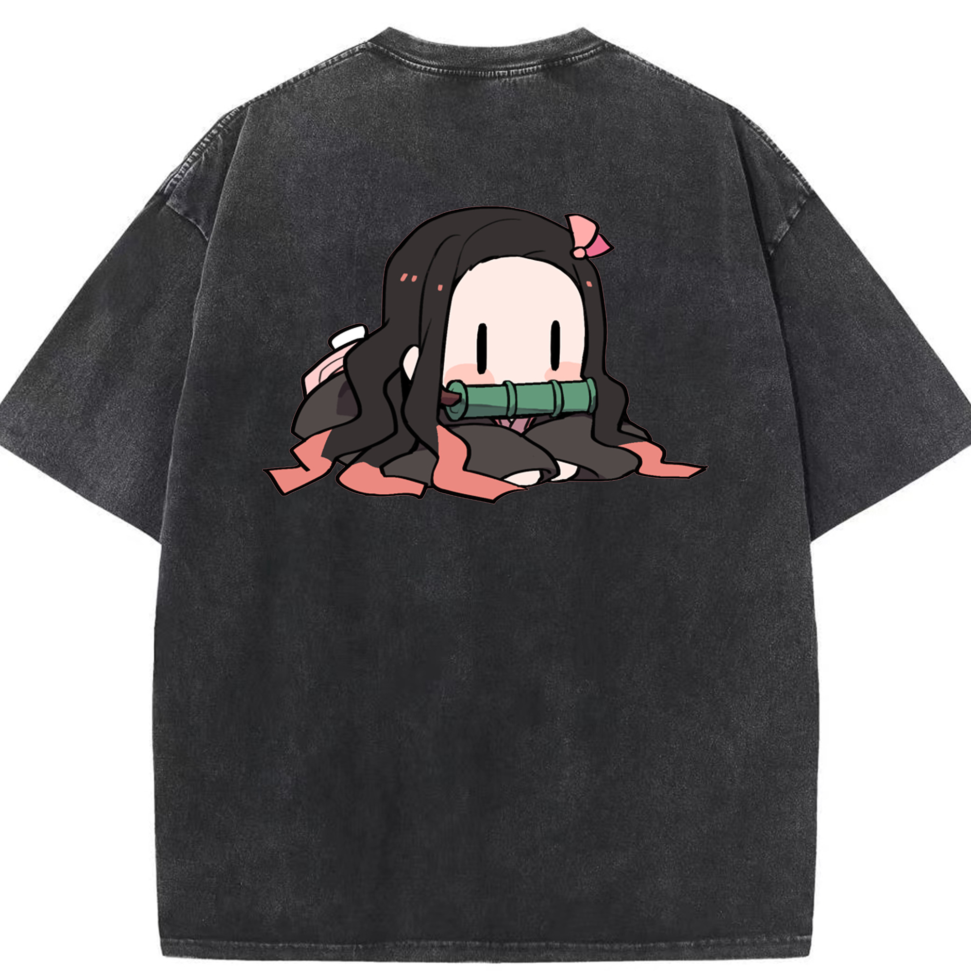 （画像用） 鬼滅の刃（きめつのやいば）竈門 禰󠄀豆子／かまど ねずこ Kamado Nezuko 綿100% ヴィンテージ風 半袖Tシャツ（背面プリント）