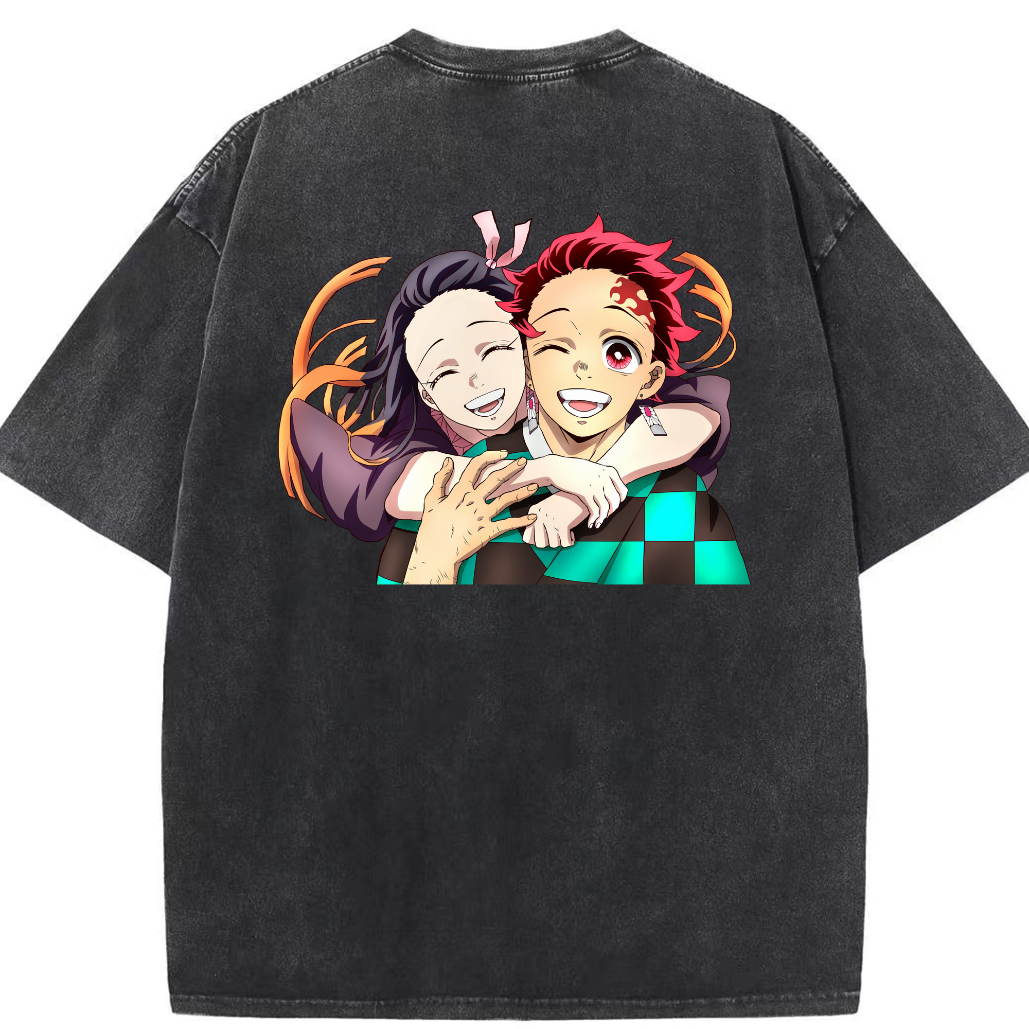 （画像用） 鬼滅の刃（きめつのやいば）竈門 禰󠄀豆子／かまど ねずこ Kamado Nezuko 綿100% ヴィンテージ風 半袖Tシャツ（背面プリント）