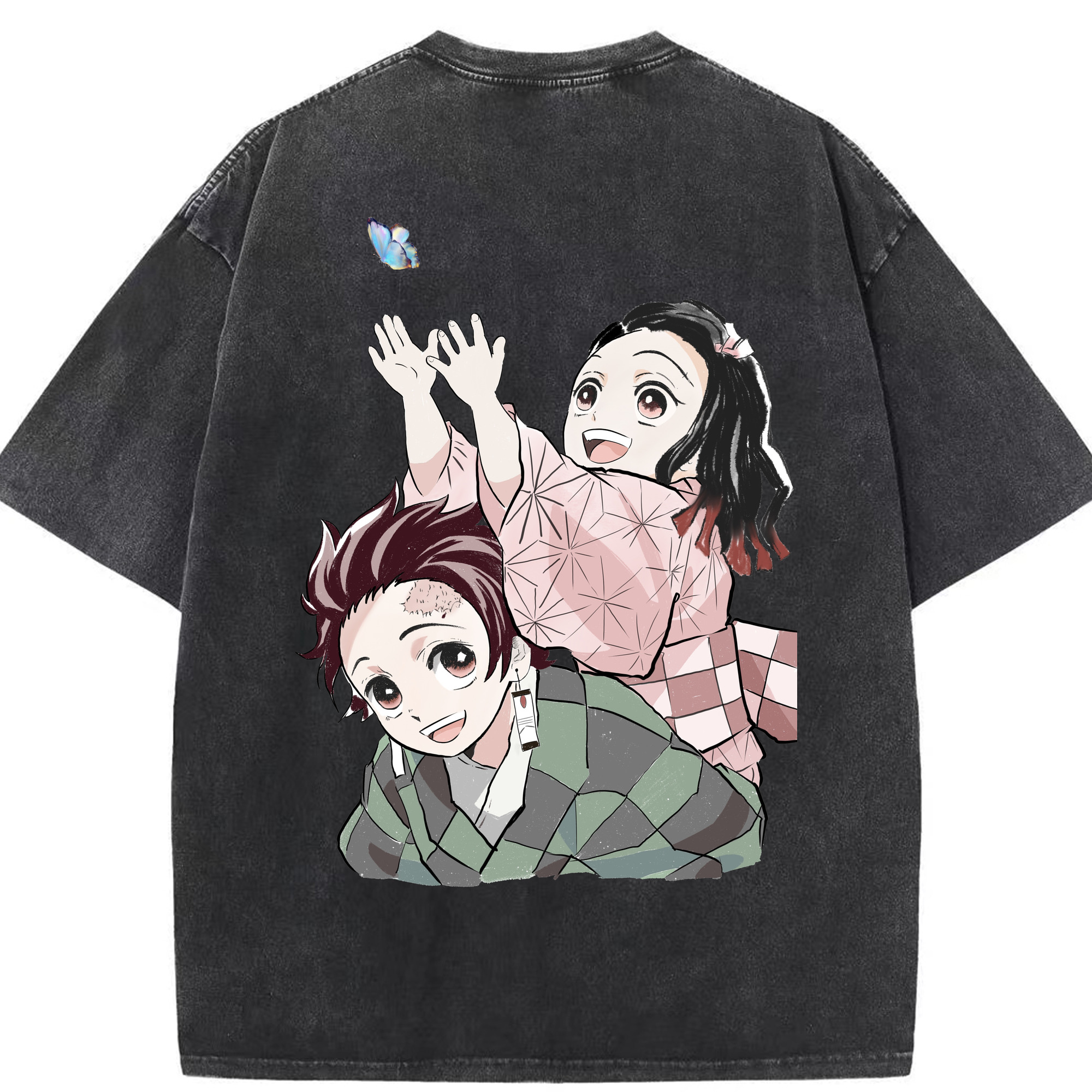 （画像用） 鬼滅の刃（きめつのやいば）竈門 禰󠄀豆子／かまど ねずこ Kamado Nezuko 綿100% ヴィンテージ風 半袖Tシャツ（背面プリント）