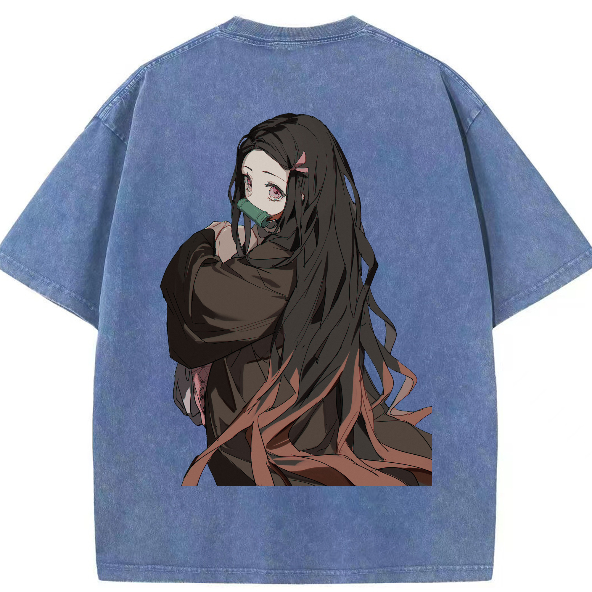 （画像用） 鬼滅の刃（きめつのやいば）竈門 禰󠄀豆子／かまど ねずこ Kamado Nezuko 綿100% ヴィンテージ風 半袖Tシャツ（背面プリント）
