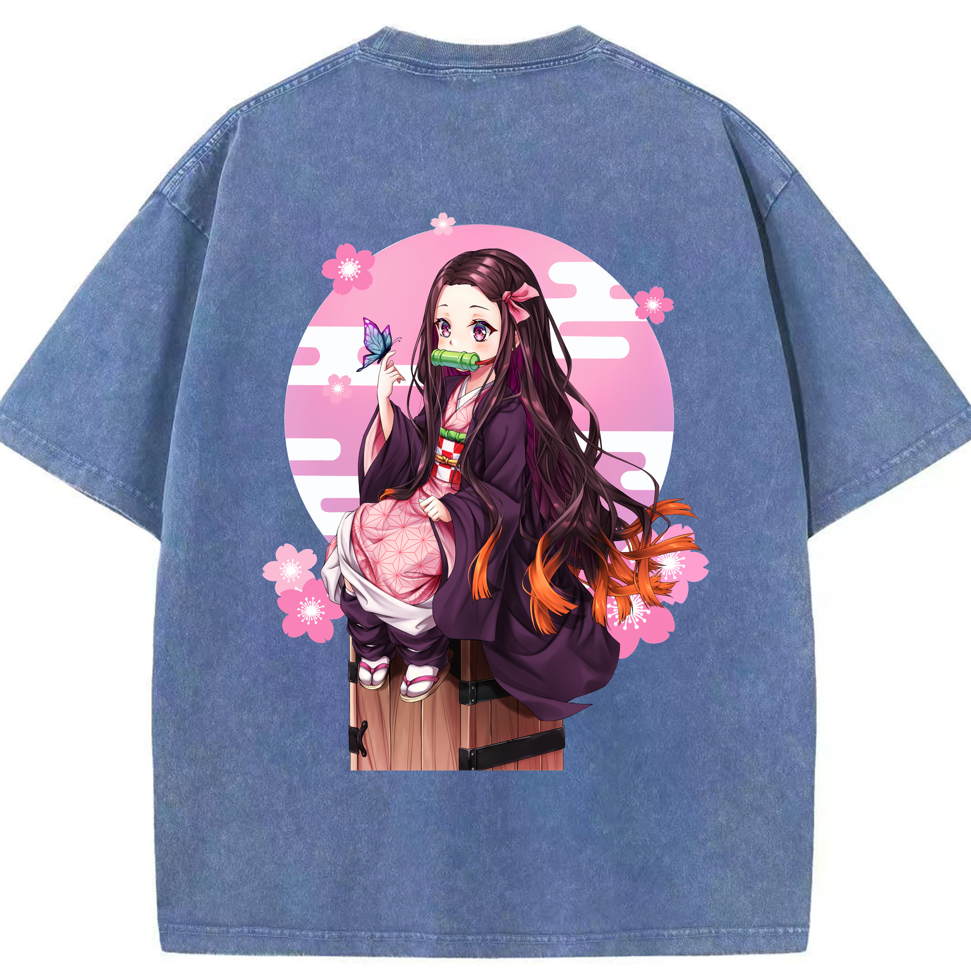 （画像用） 鬼滅の刃（きめつのやいば）竈門 禰󠄀豆子／かまど ねずこ Kamado Nezuko 綿100% ヴィンテージ風 半袖Tシャツ（背面プリント）