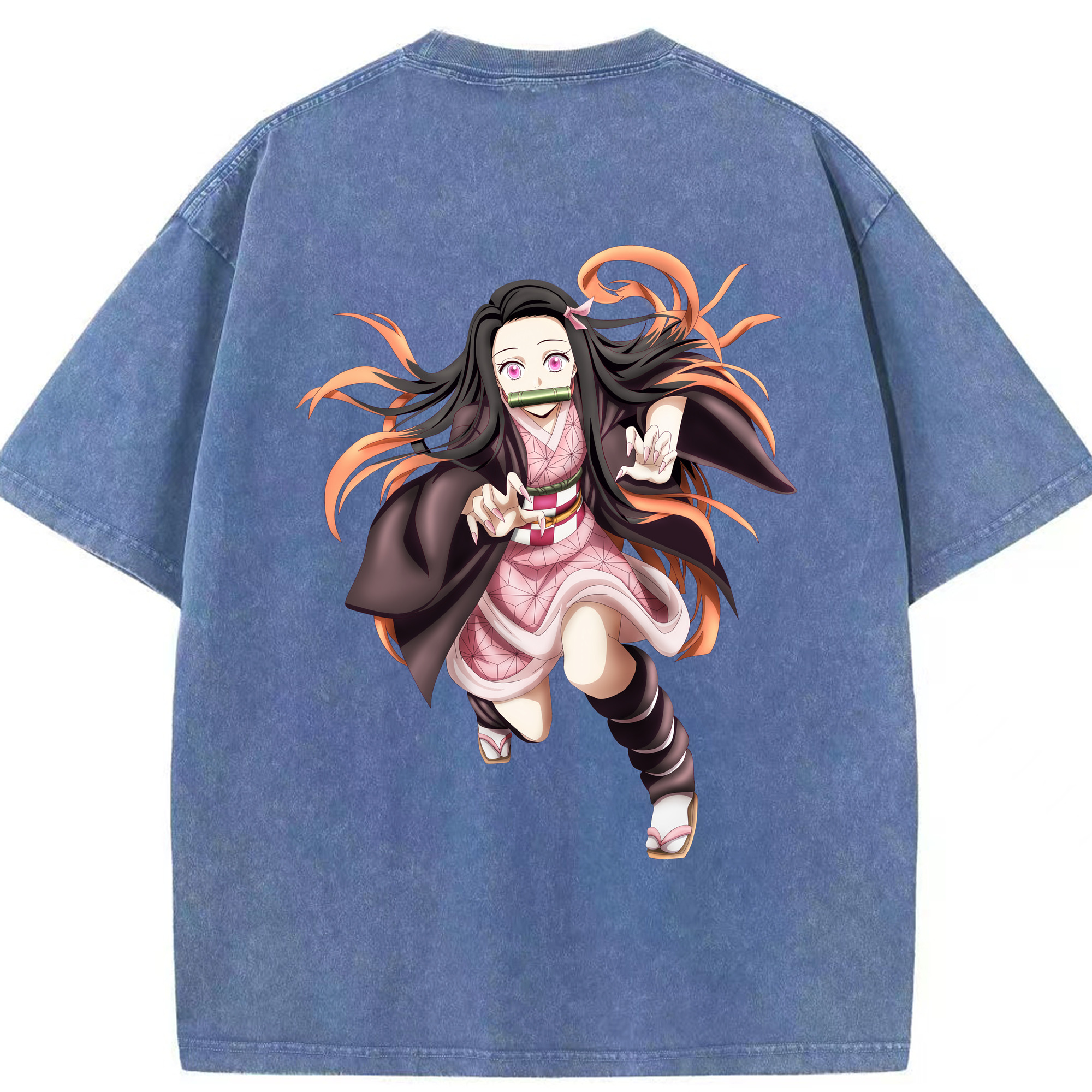（画像用） 鬼滅の刃（きめつのやいば）竈門 禰󠄀豆子／かまど ねずこ Kamado Nezuko 綿100% ヴィンテージ風 半袖Tシャツ（背面プリント）
