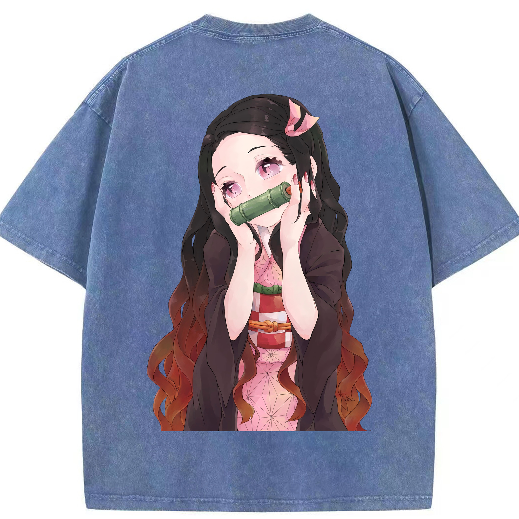 （画像用） 鬼滅の刃（きめつのやいば）竈門 禰󠄀豆子／かまど ねずこ Kamado Nezuko 綿100% ヴィンテージ風 半袖Tシャツ（背面プリント）