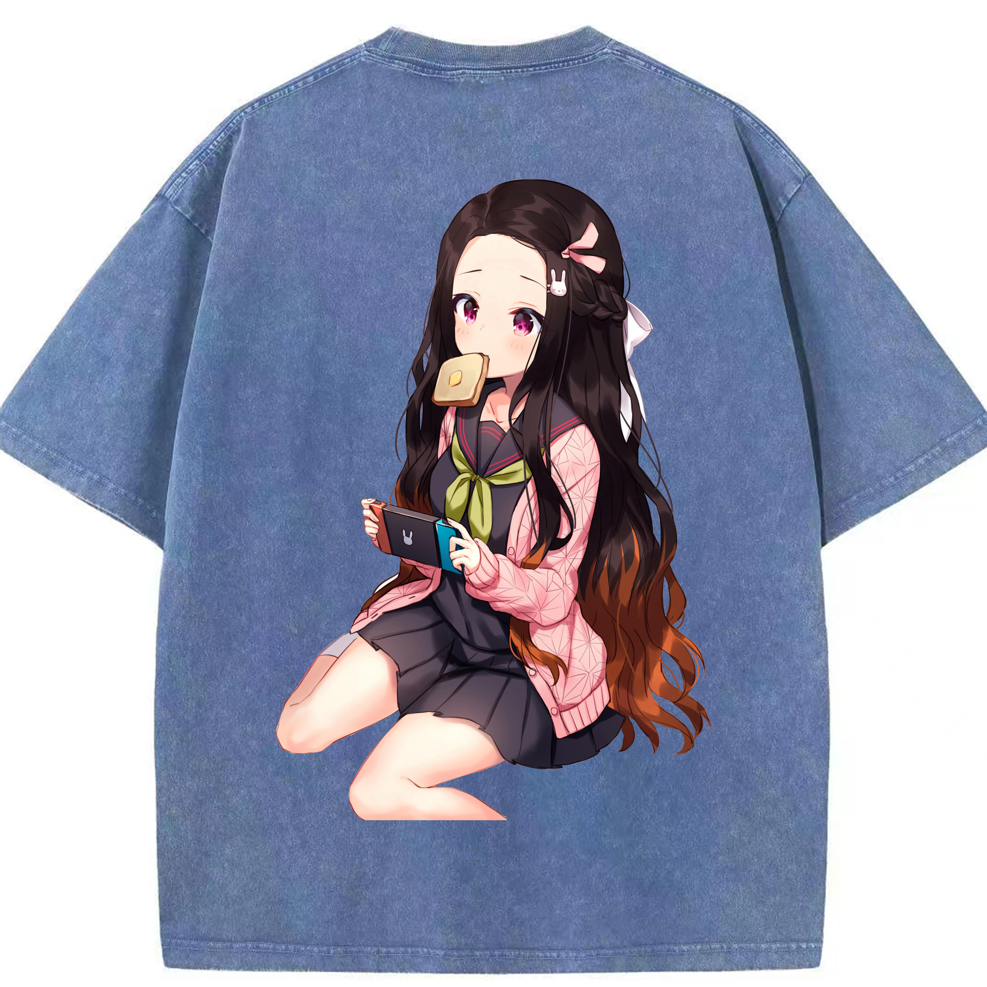 （画像用） 鬼滅の刃（きめつのやいば）竈門 禰󠄀豆子／かまど ねずこ Kamado Nezuko 綿100% ヴィンテージ風 半袖Tシャツ（背面プリント）