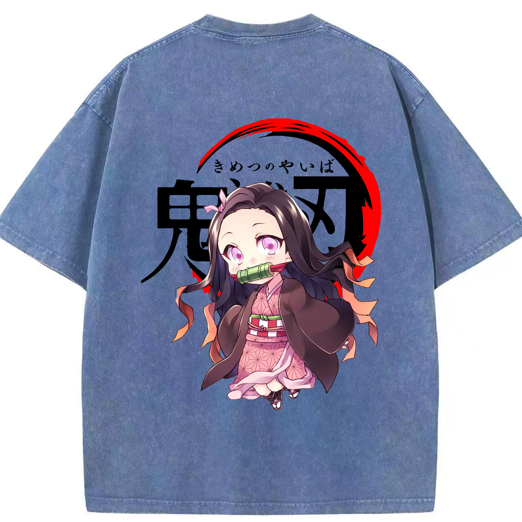 （画像用） 鬼滅の刃（きめつのやいば）竈門 禰󠄀豆子／かまど ねずこ Kamado Nezuko 綿100% ヴィンテージ風 半袖Tシャツ（背面プリント）