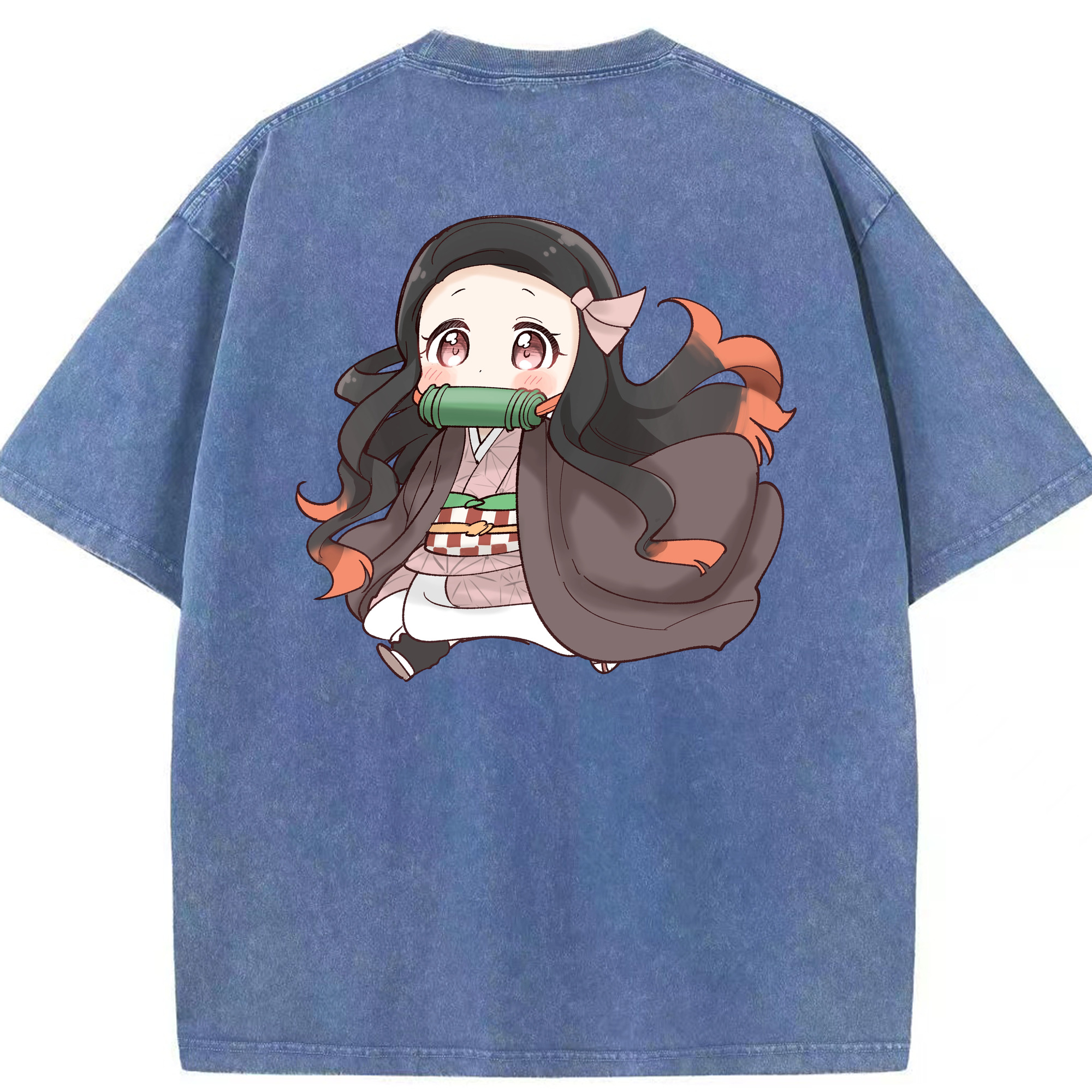 （画像用） 鬼滅の刃（きめつのやいば）竈門 禰󠄀豆子／かまど ねずこ Kamado Nezuko 綿100% ヴィンテージ風 半袖Tシャツ（背面プリント）