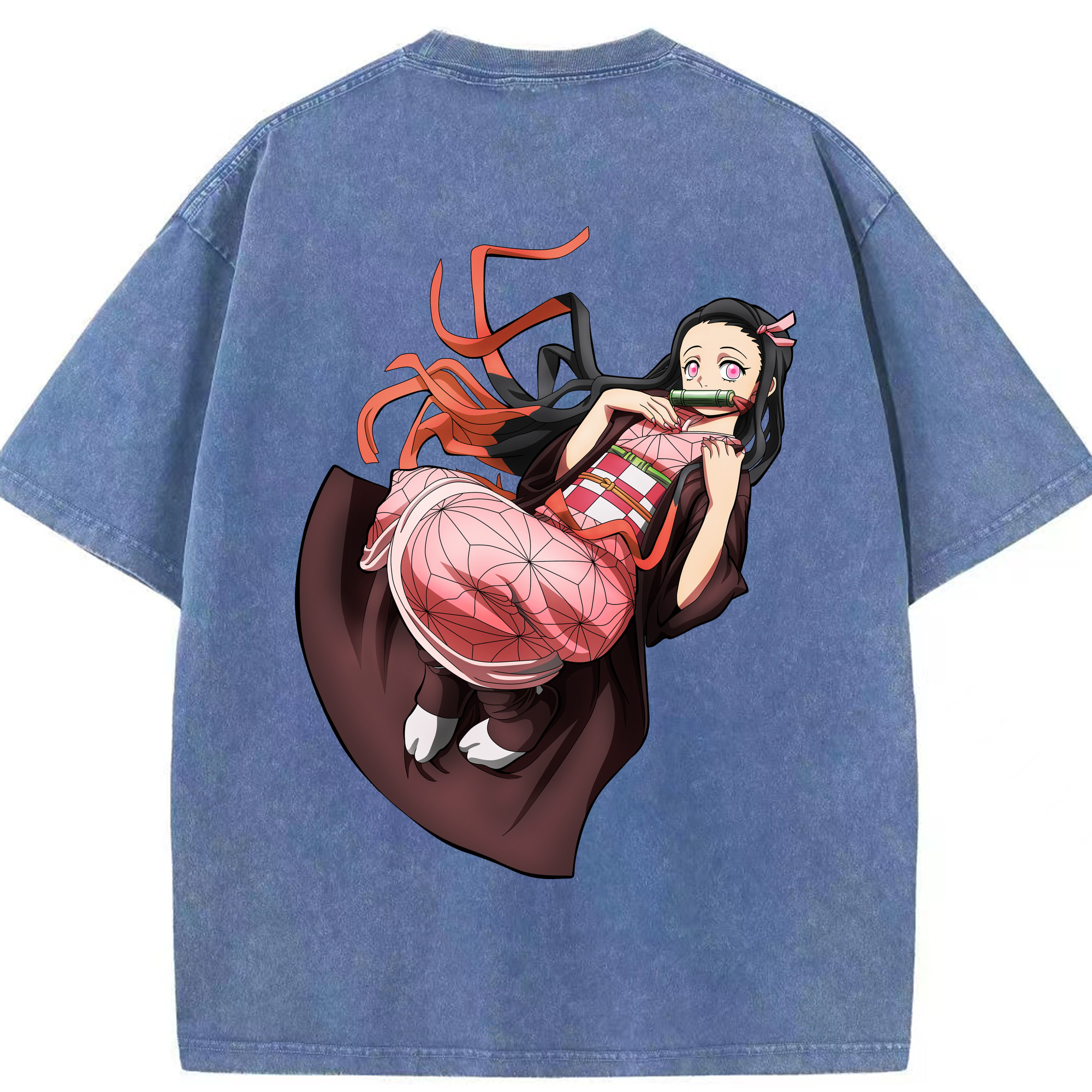 （画像用） 鬼滅の刃（きめつのやいば）竈門 禰󠄀豆子／かまど ねずこ Kamado Nezuko 綿100% ヴィンテージ風 半袖Tシャツ（背面プリント）