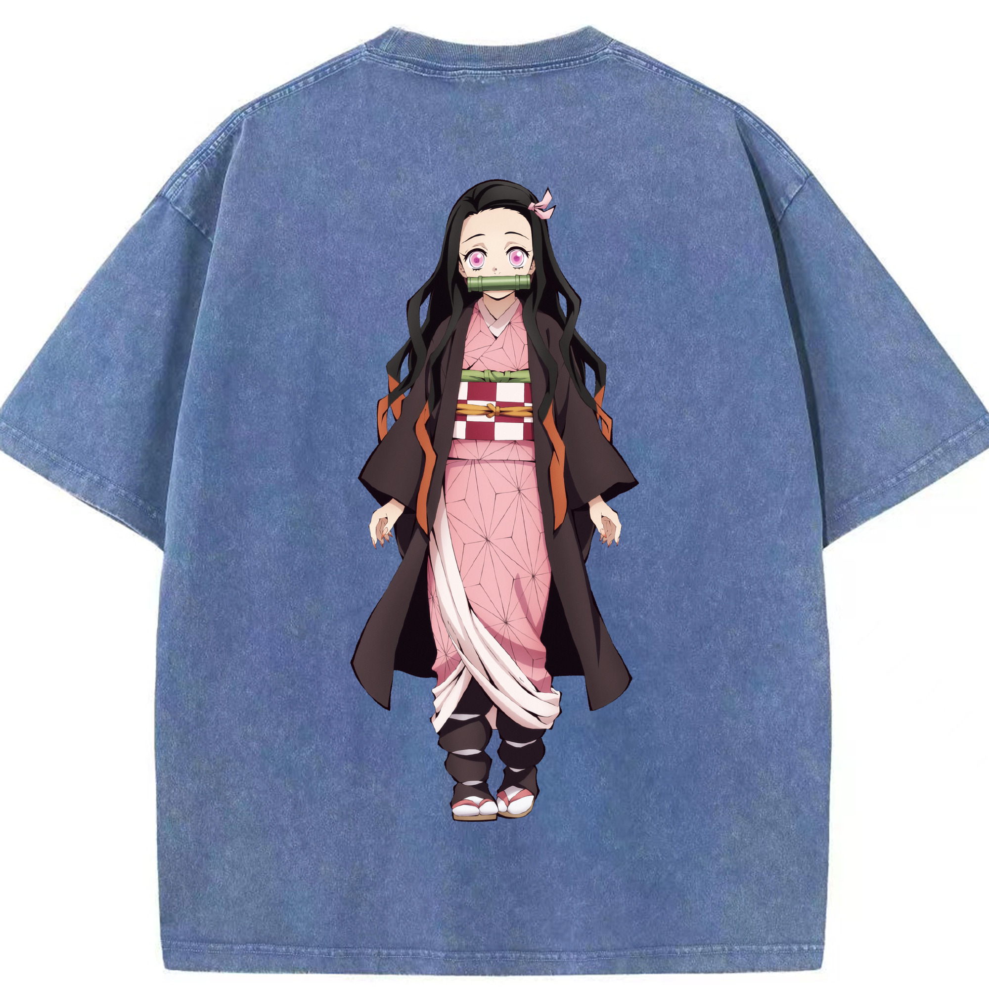（画像用） 鬼滅の刃（きめつのやいば）竈門 禰󠄀豆子／かまど ねずこ Kamado Nezuko 綿100% ヴィンテージ風 半袖Tシャツ（背面プリント）
