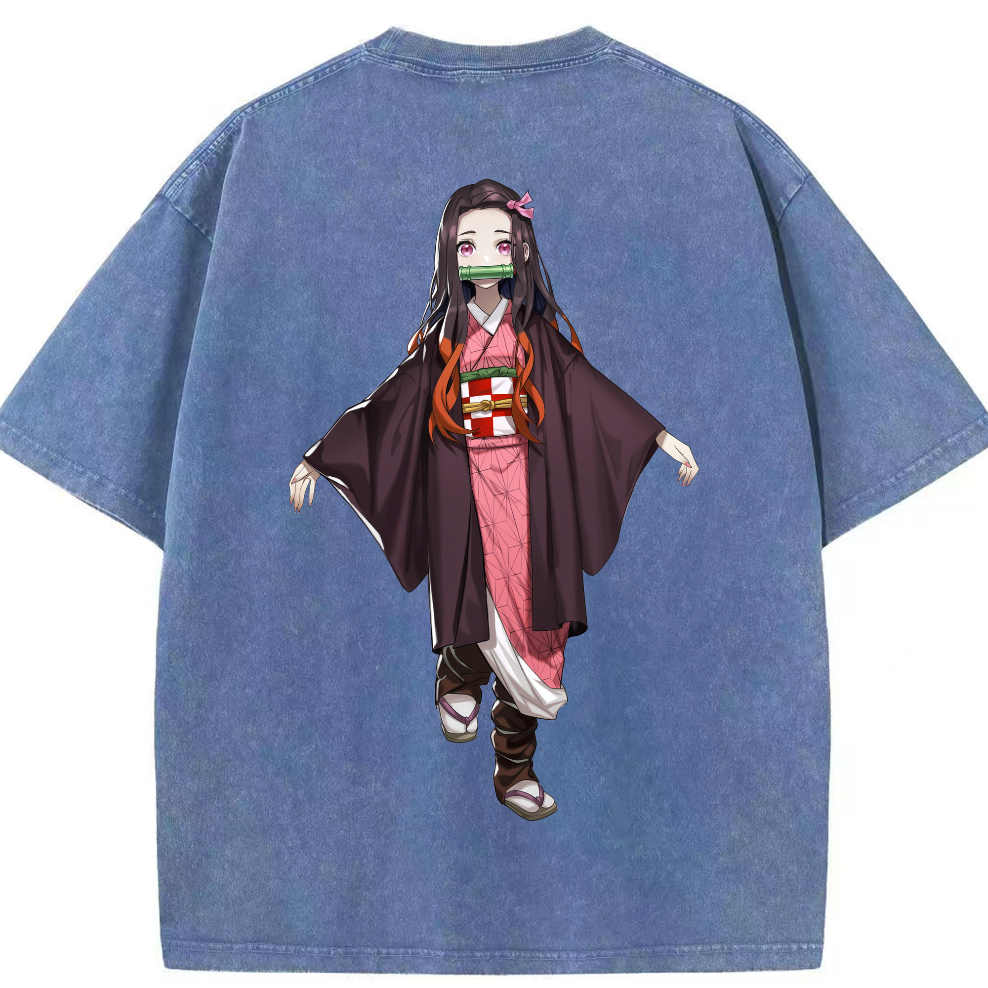 （画像用） 鬼滅の刃（きめつのやいば）竈門 禰󠄀豆子／かまど ねずこ Kamado Nezuko 綿100% ヴィンテージ風 半袖Tシャツ（背面プリント）