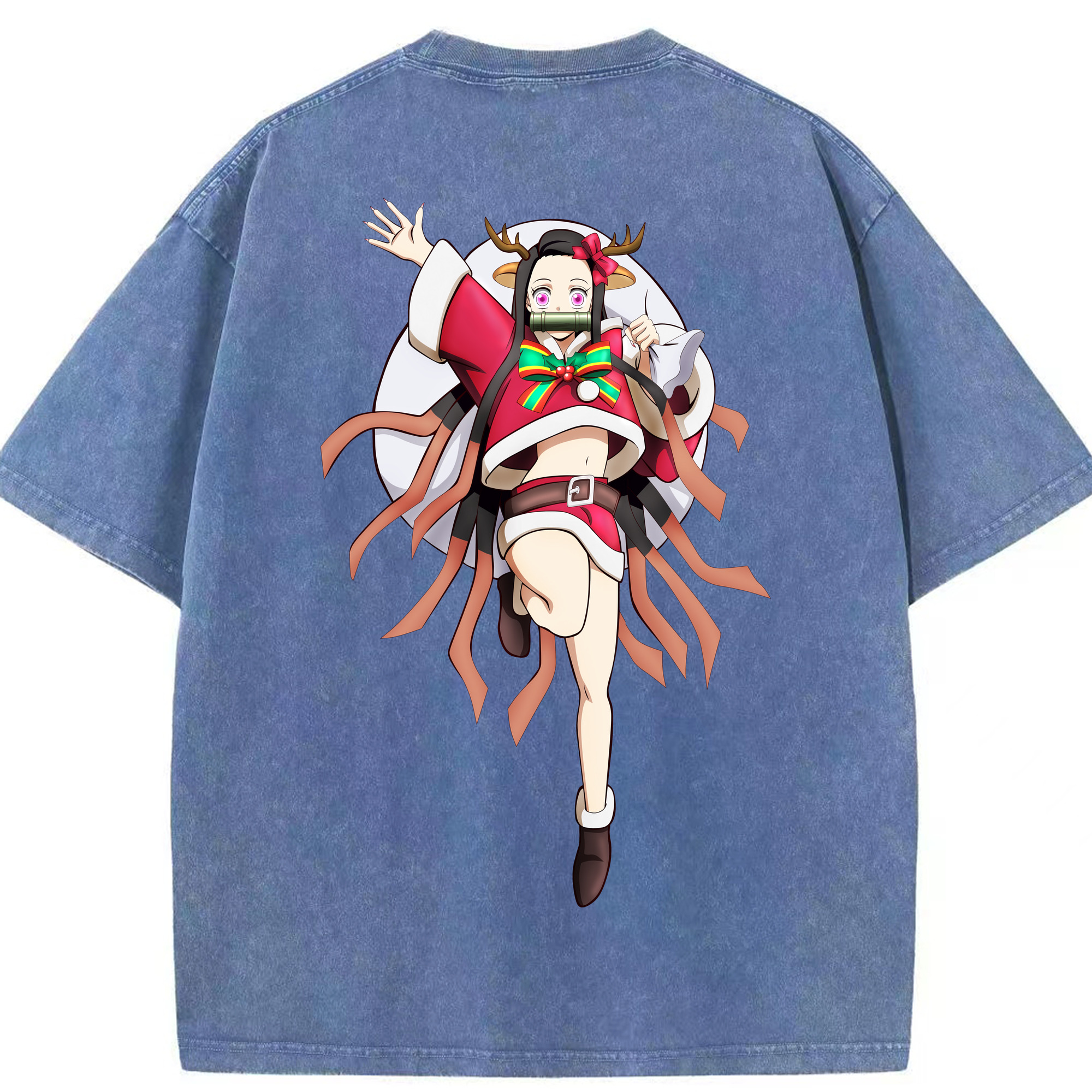 （画像用） 鬼滅の刃（きめつのやいば）竈門 禰󠄀豆子／かまど ねずこ Kamado Nezuko 綿100% ヴィンテージ風 半袖Tシャツ（背面プリント）