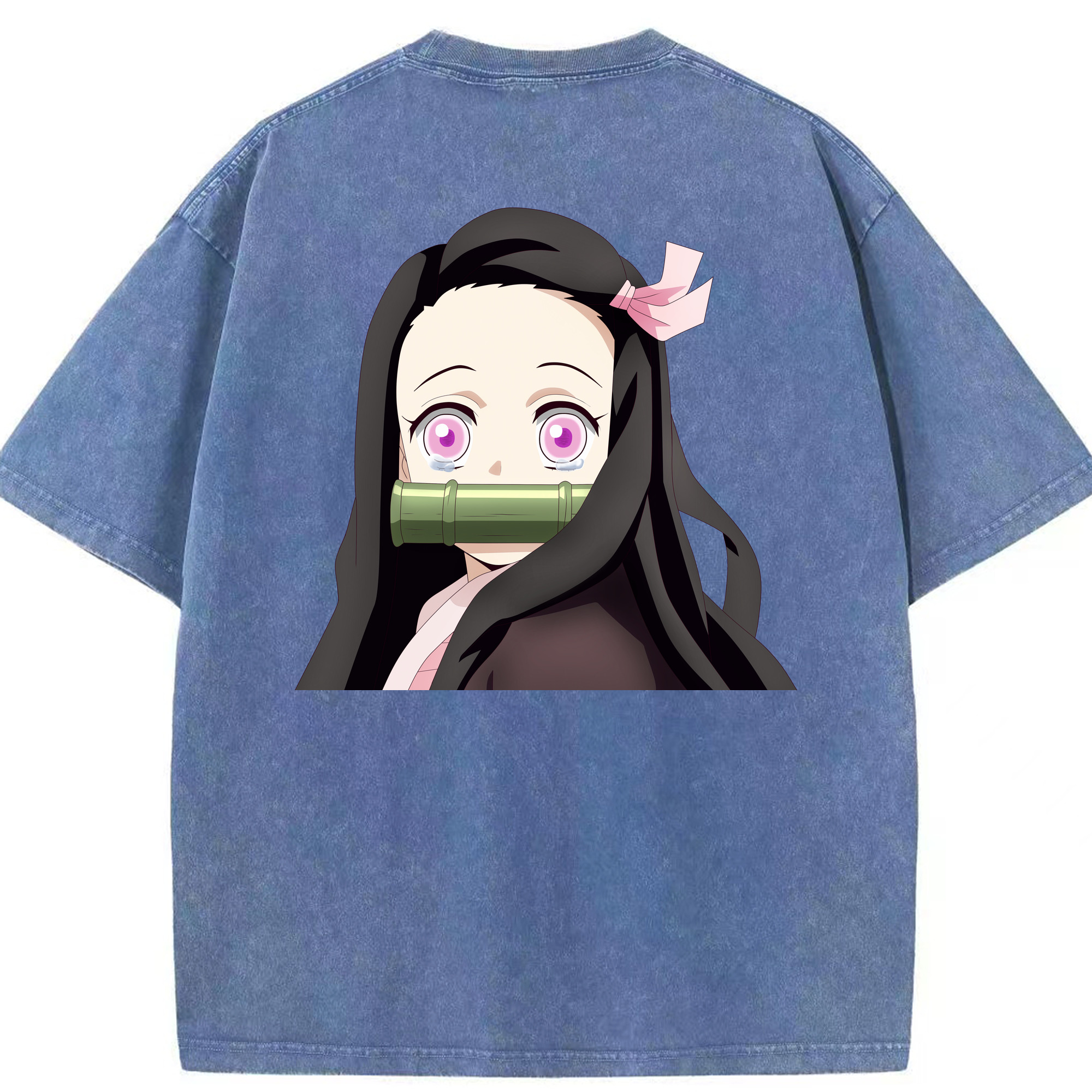 （画像用） 鬼滅の刃（きめつのやいば）竈門 禰󠄀豆子／かまど ねずこ Kamado Nezuko 綿100% ヴィンテージ風 半袖Tシャツ（背面プリント）