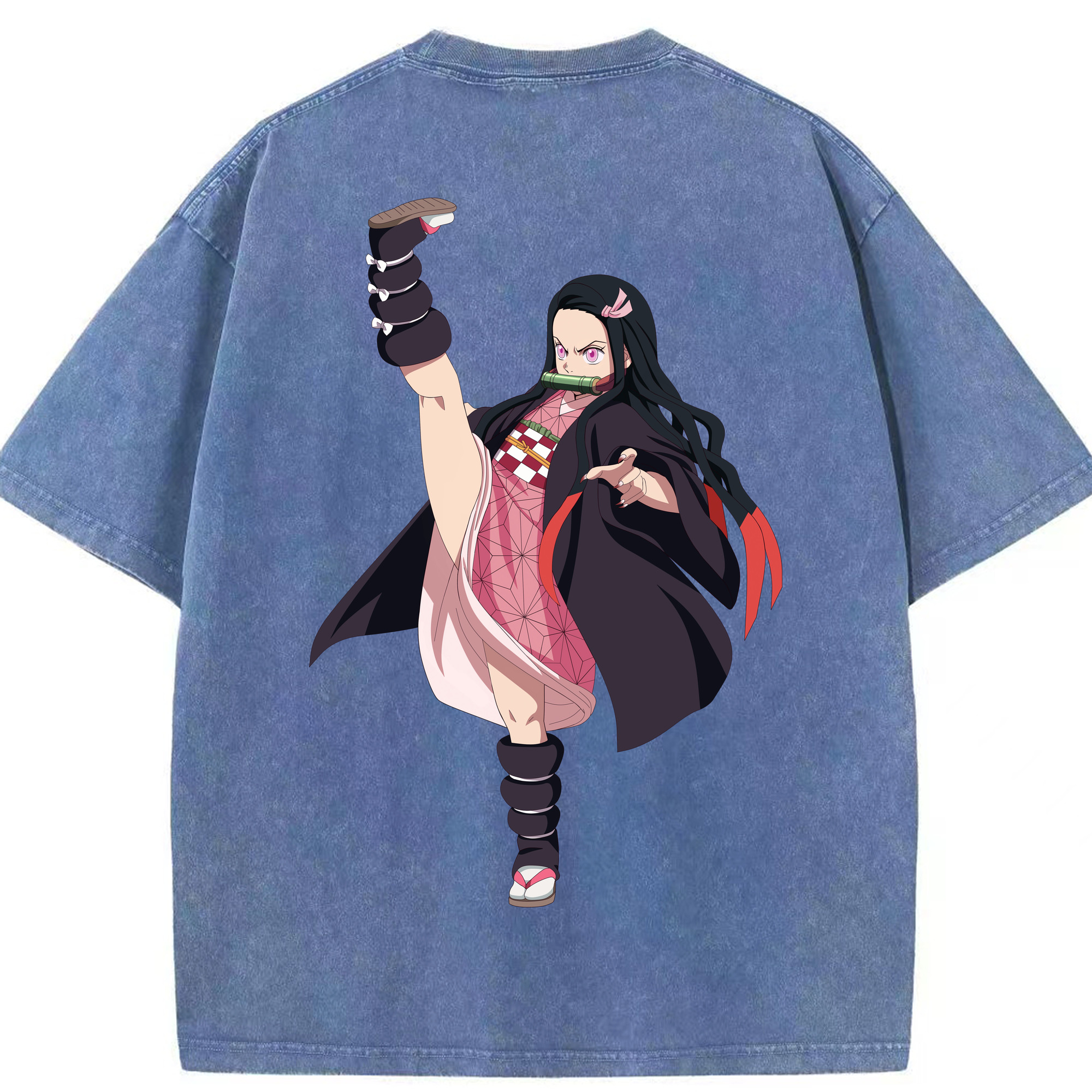 （画像用） 鬼滅の刃（きめつのやいば）竈門 禰󠄀豆子／かまど ねずこ Kamado Nezuko 綿100% ヴィンテージ風 半袖Tシャツ（背面プリント）