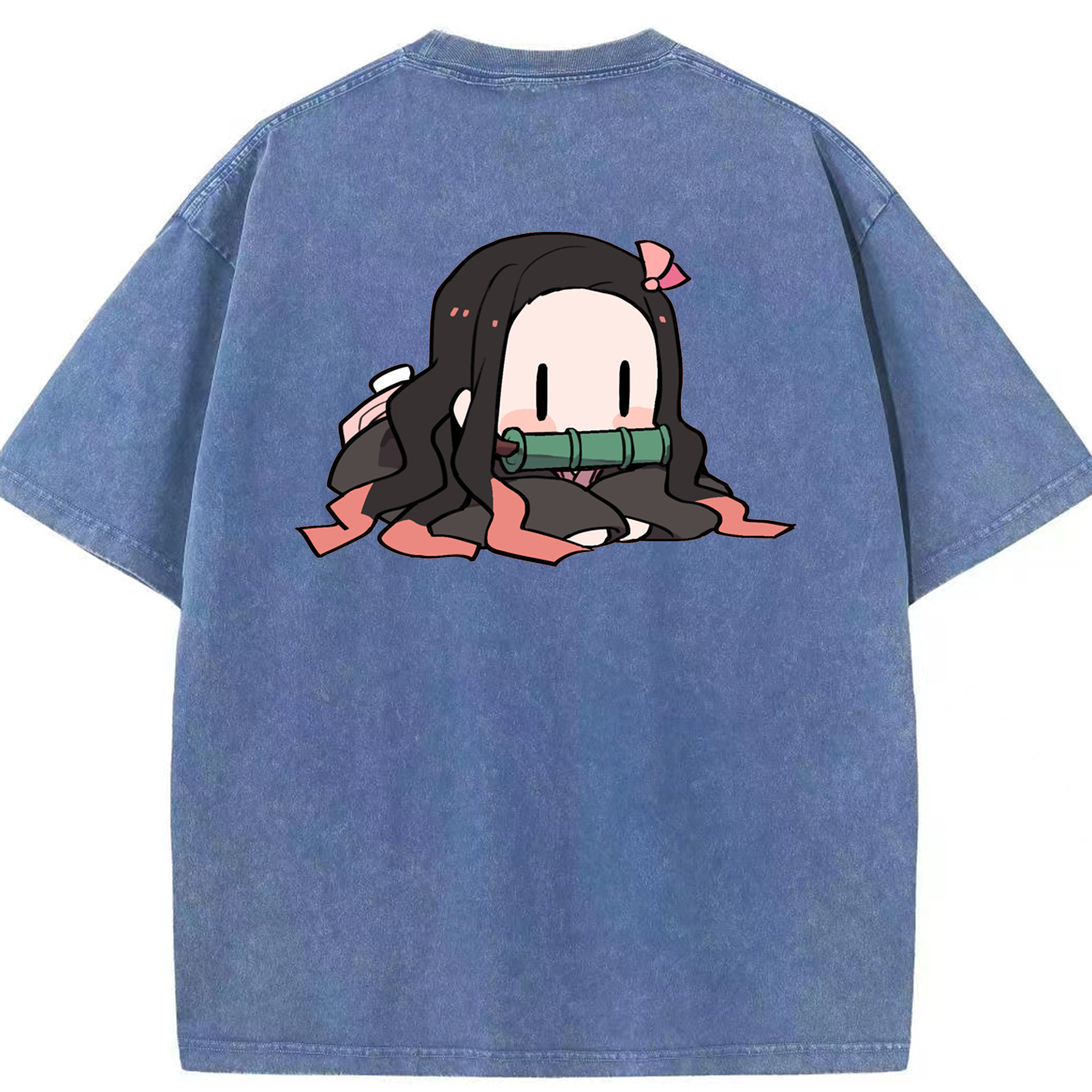 （画像用） 鬼滅の刃（きめつのやいば）竈門 禰󠄀豆子／かまど ねずこ Kamado Nezuko 綿100% ヴィンテージ風 半袖Tシャツ（背面プリント）