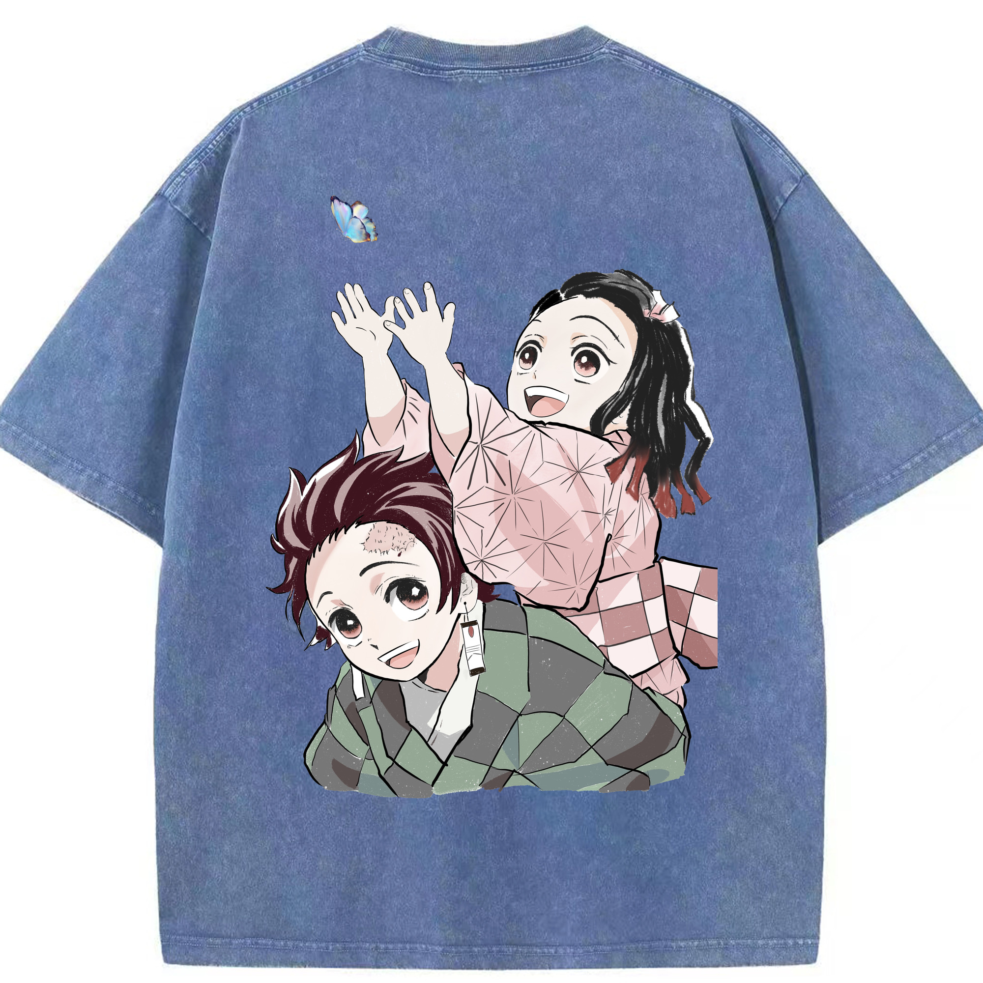 （画像用） 鬼滅の刃（きめつのやいば）竈門 禰󠄀豆子／かまど ねずこ Kamado Nezuko 綿100% ヴィンテージ風 半袖Tシャツ（背面プリント）