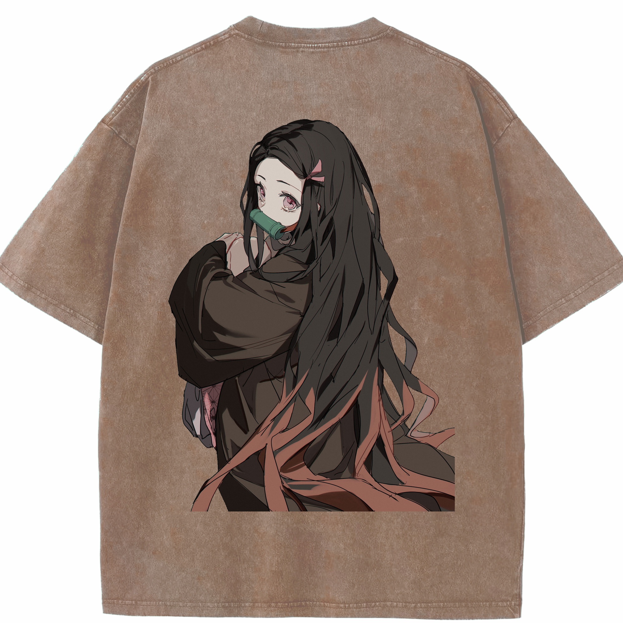 （画像用） 鬼滅の刃（きめつのやいば）竈門 禰󠄀豆子／かまど ねずこ Kamado Nezuko 綿100% ヴィンテージ風 半袖Tシャツ（背面プリント）