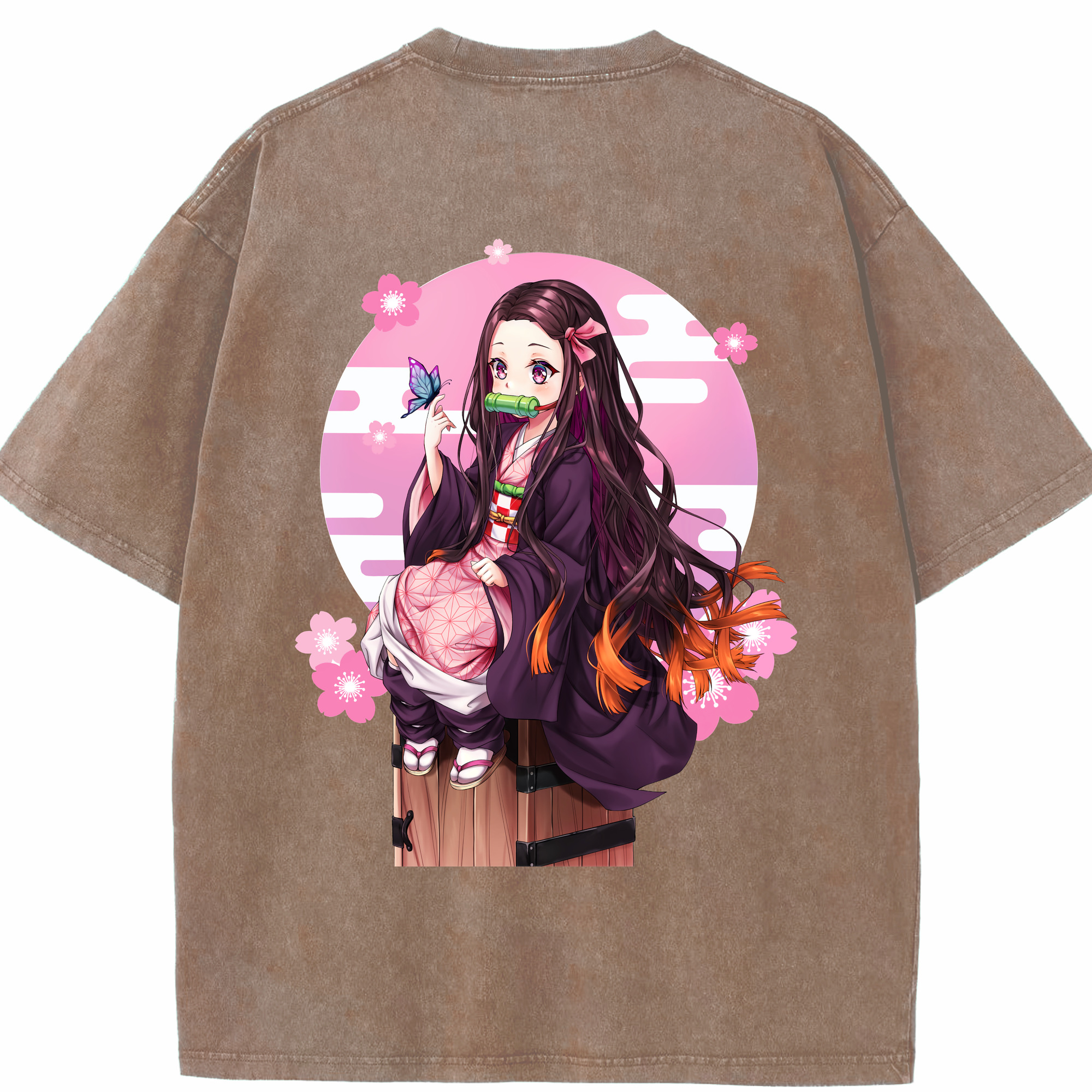 （画像用） 鬼滅の刃（きめつのやいば）竈門 禰󠄀豆子／かまど ねずこ Kamado Nezuko 綿100% ヴィンテージ風 半袖Tシャツ（背面プリント）